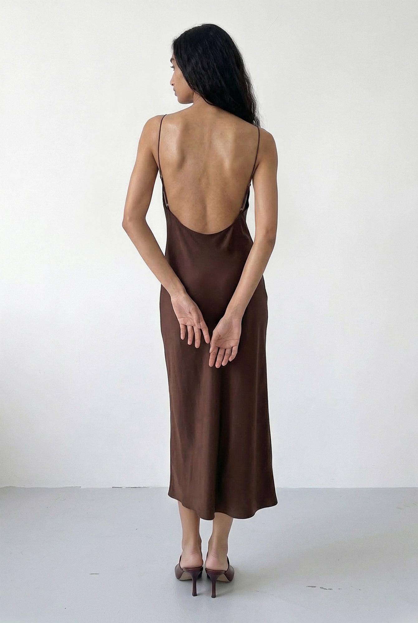 Backless Long Slip Dress - Walnut