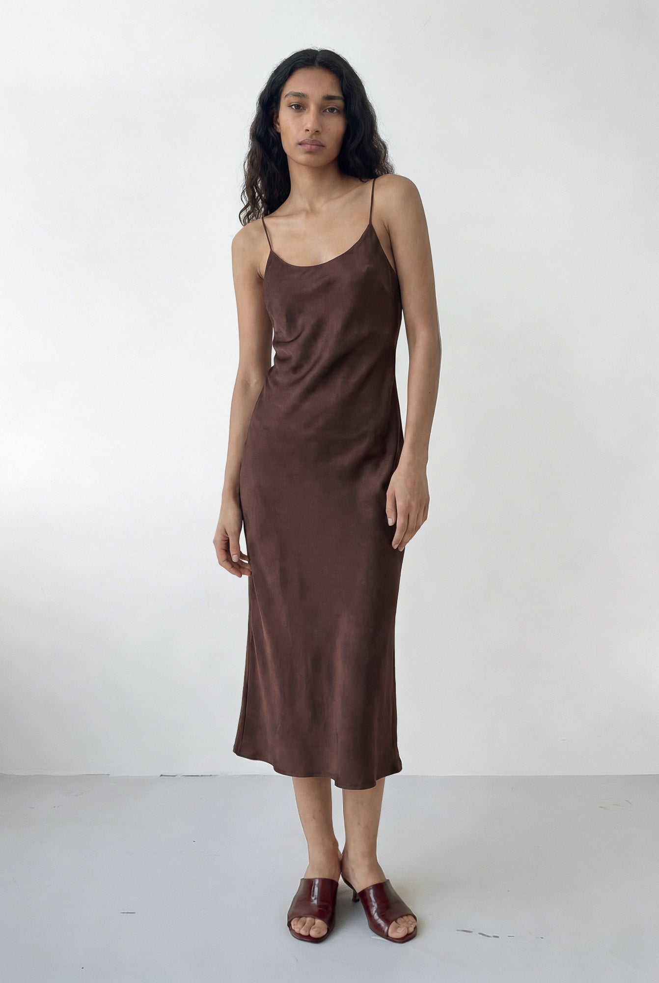 Backless Long Slip Dress - Walnut