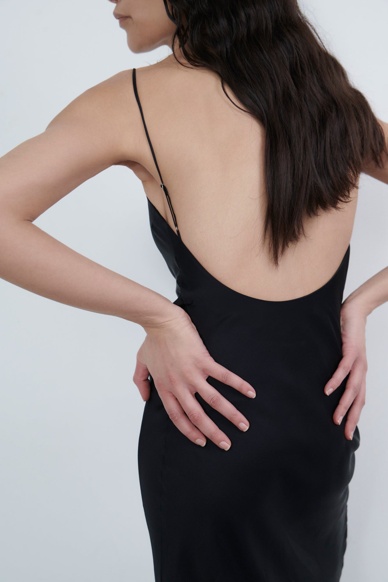 Backless Long Slip Dress - Black