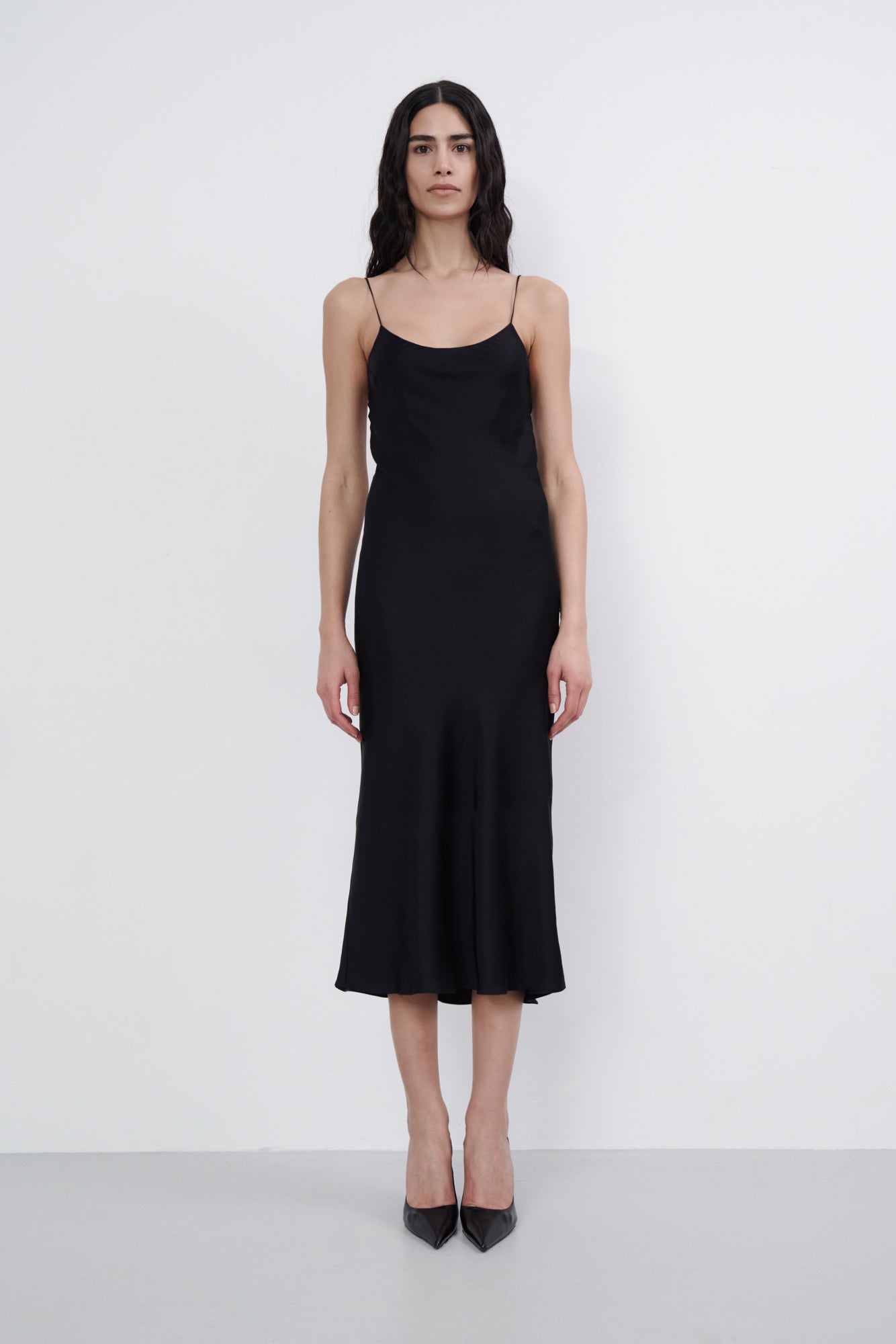 Backless Long Slip Dress - Black