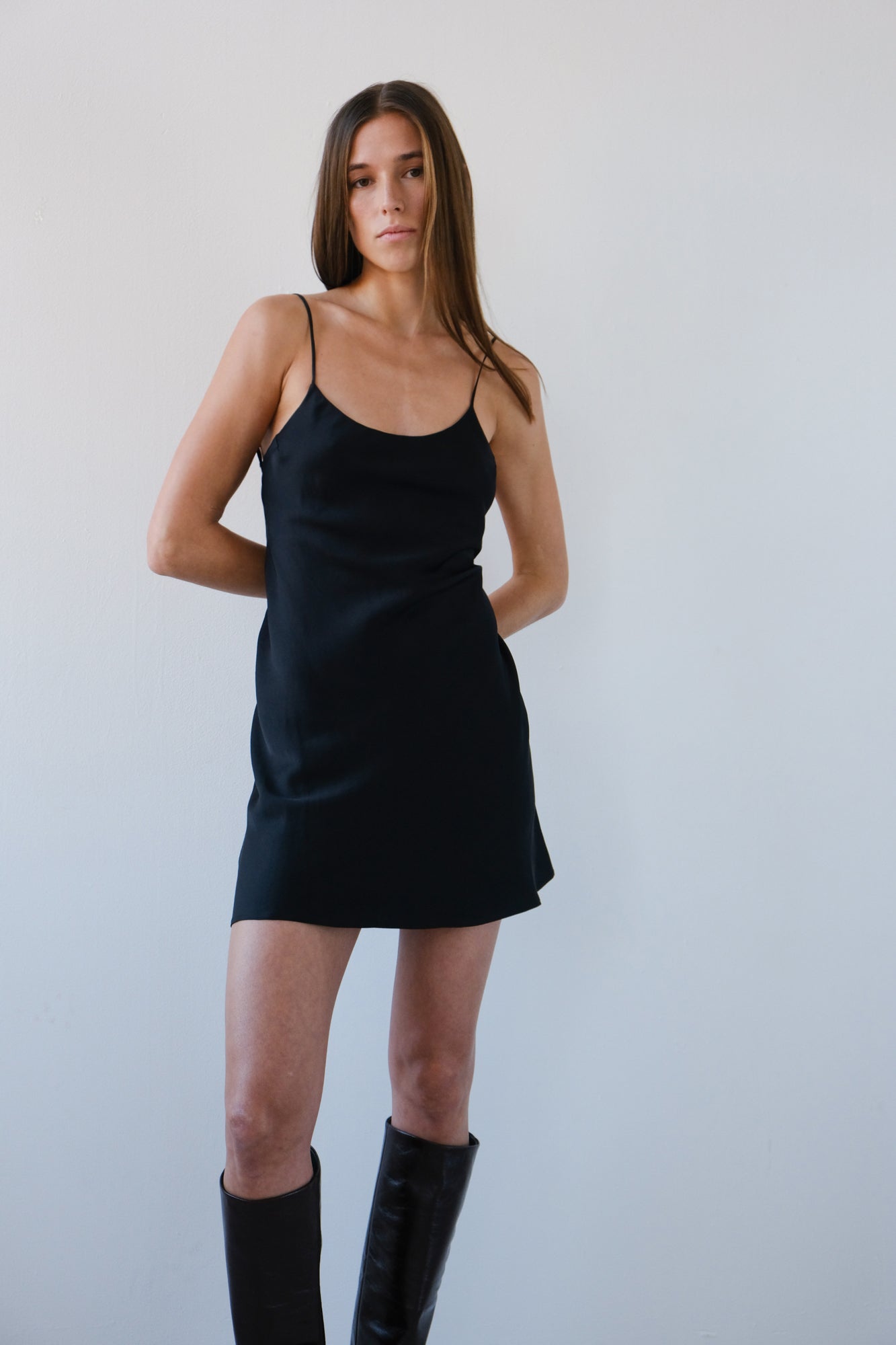 Backless Short Slip Dress - Black