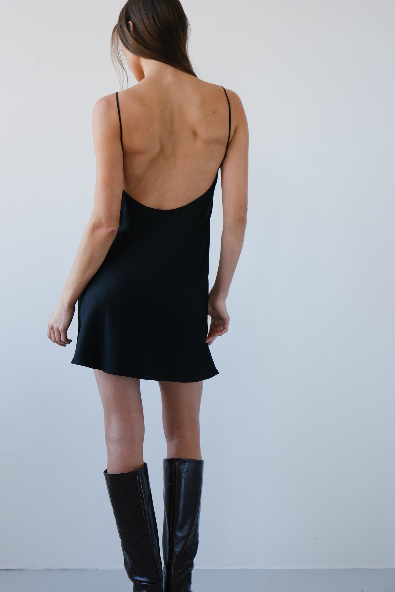 Backless Short Slip Dress - Black