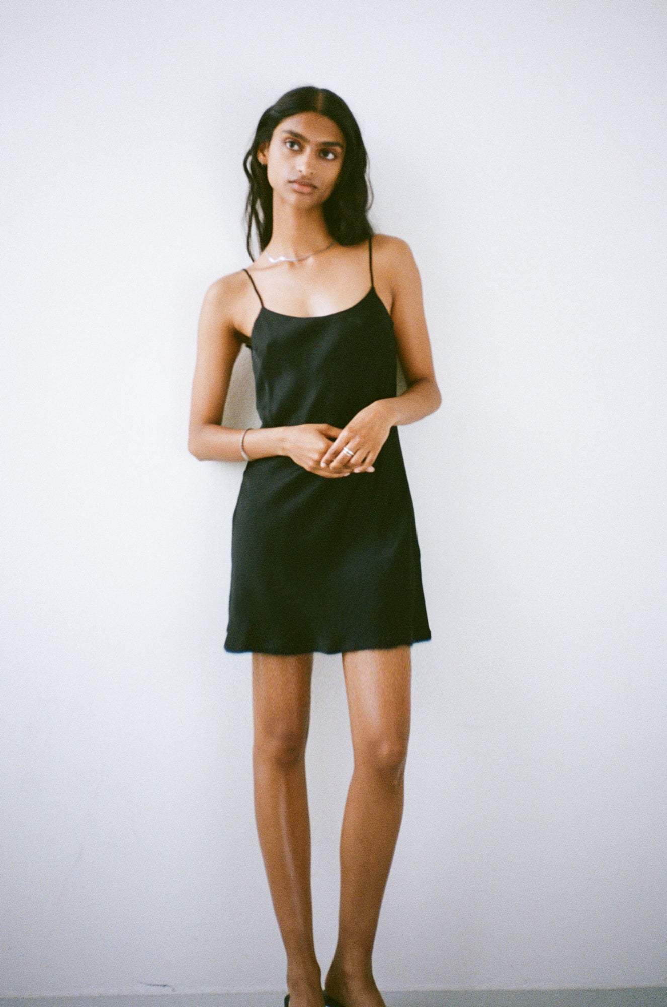 Backless Short Slip Dress - Black