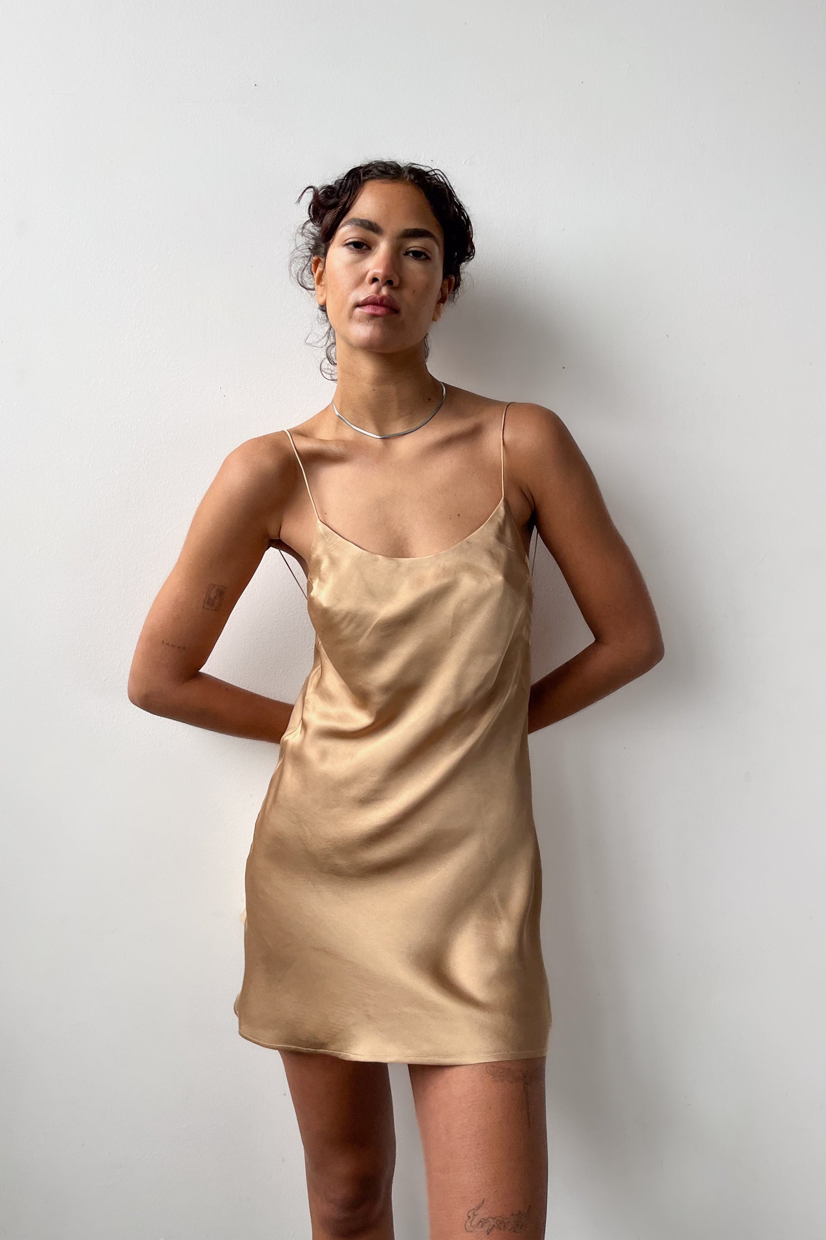 Backless Short Slip Dress- Bronze
