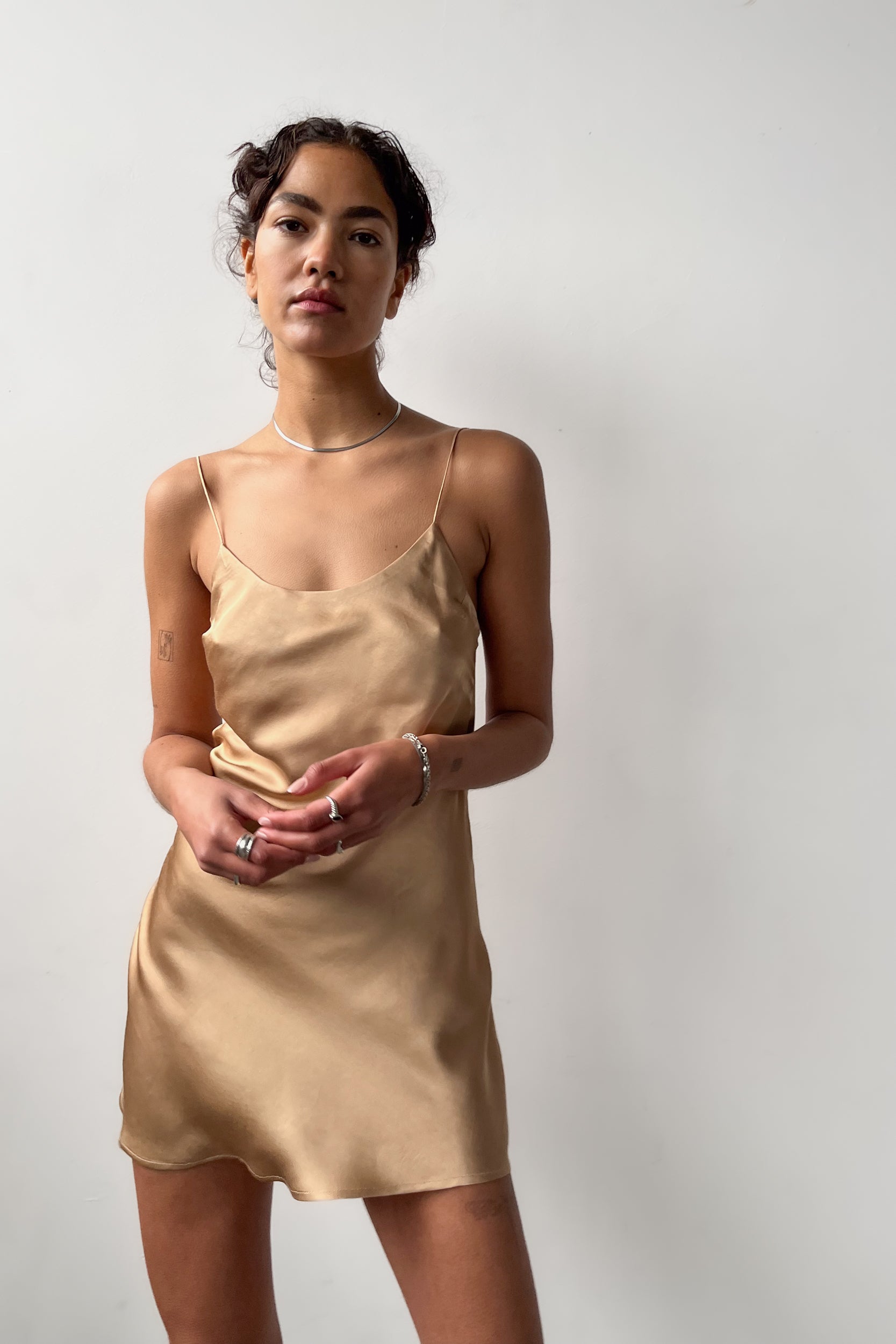 Backless Short Slip Dress- Bronze