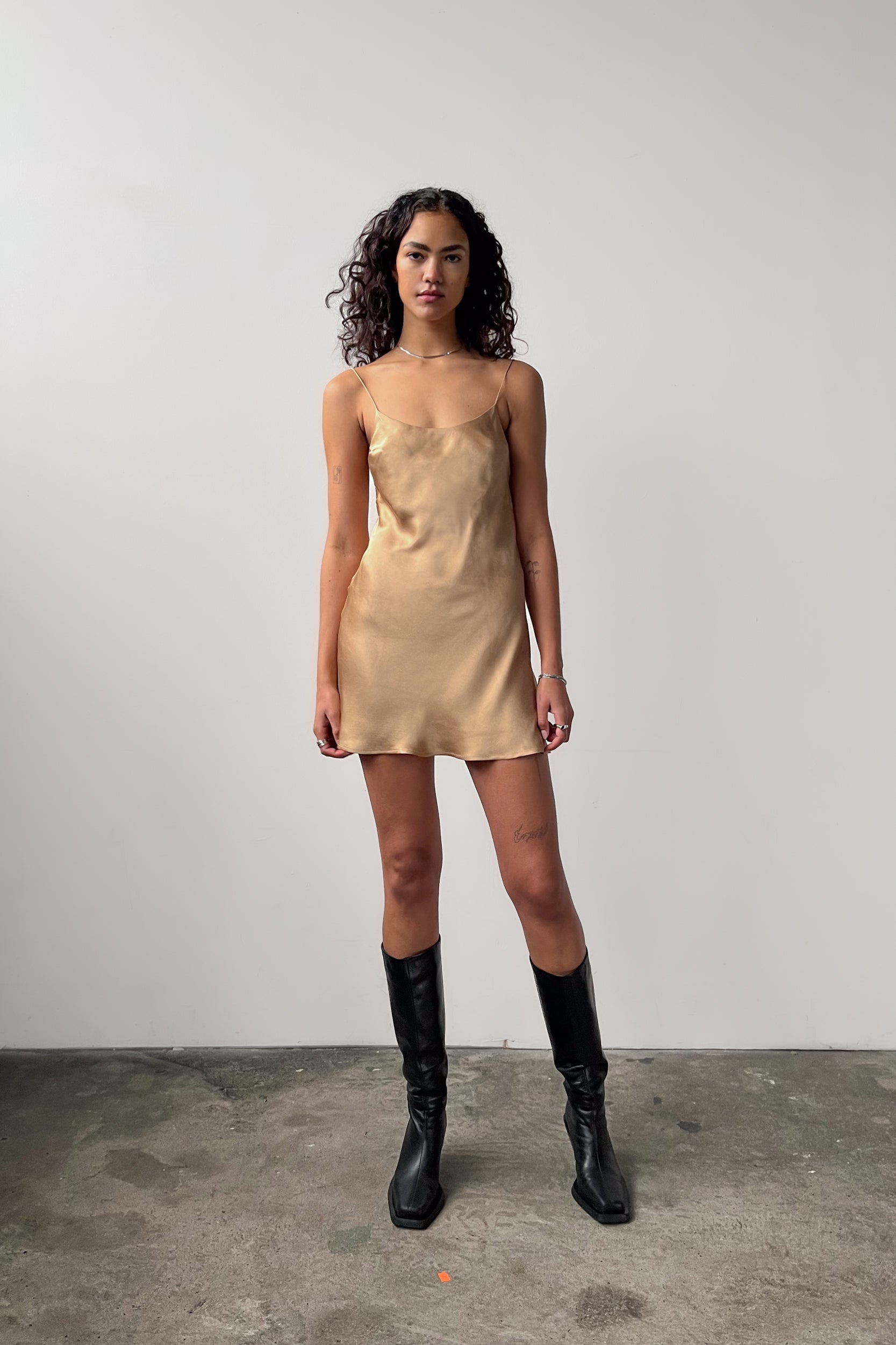 Backless Short Slip Dress- Bronze