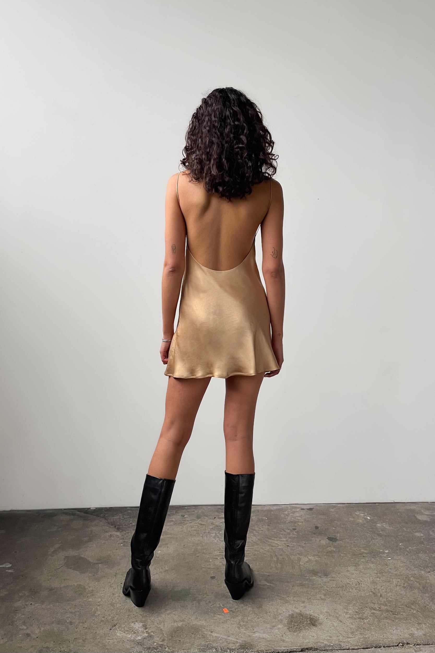 Backless Short Slip Dress- Bronze