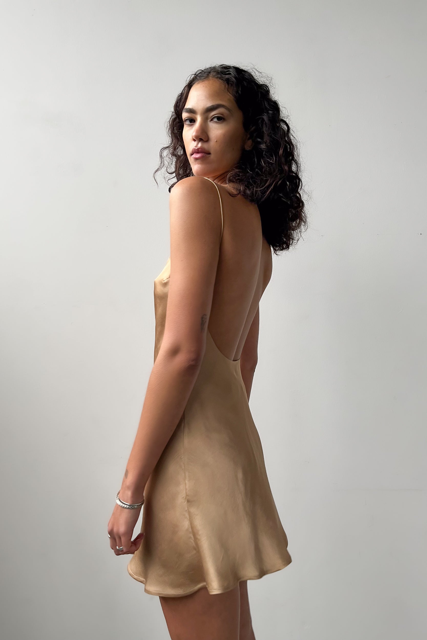 Backless Short Slip Dress- Bronze