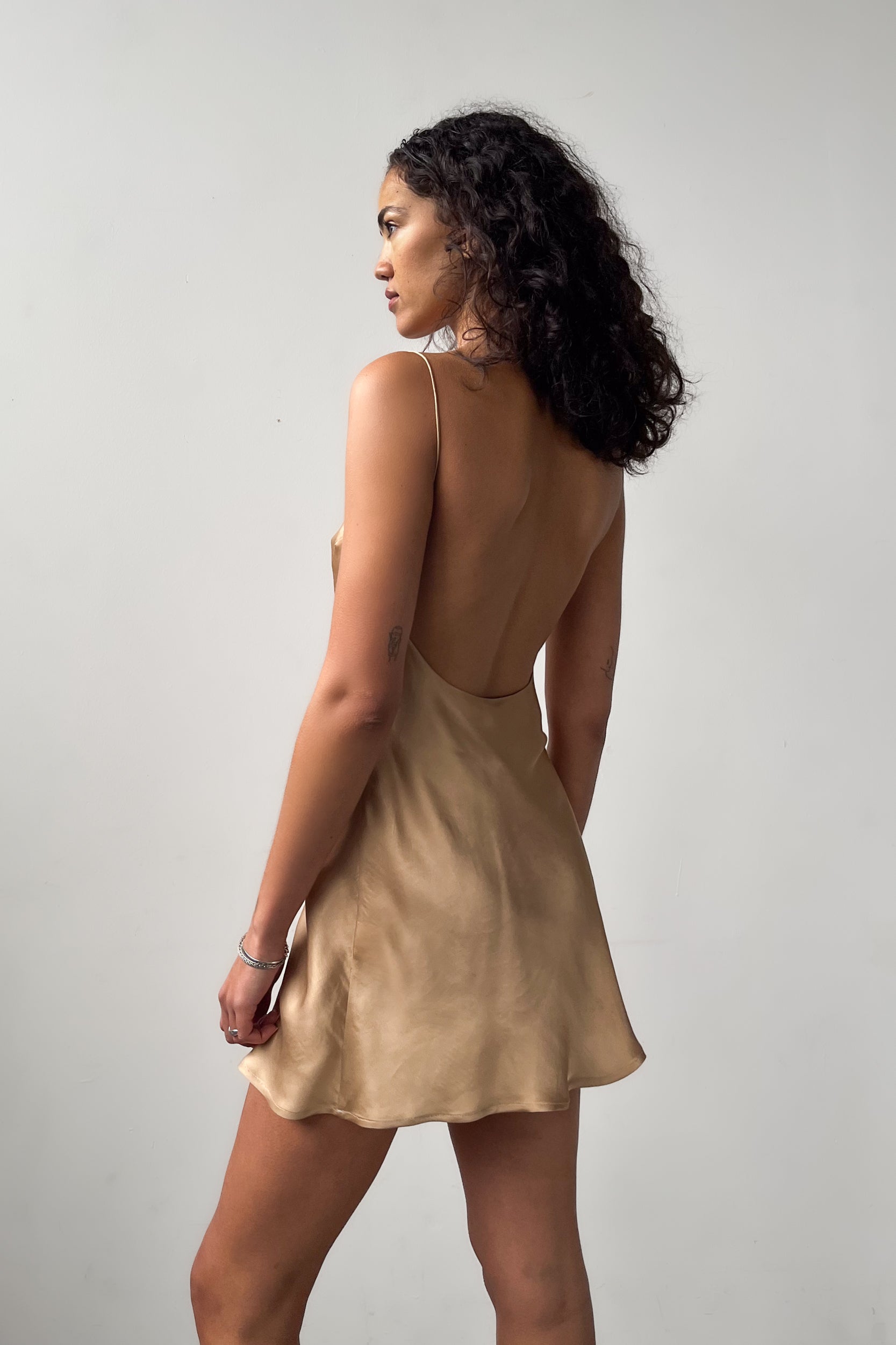 Backless Short Slip Dress- Bronze