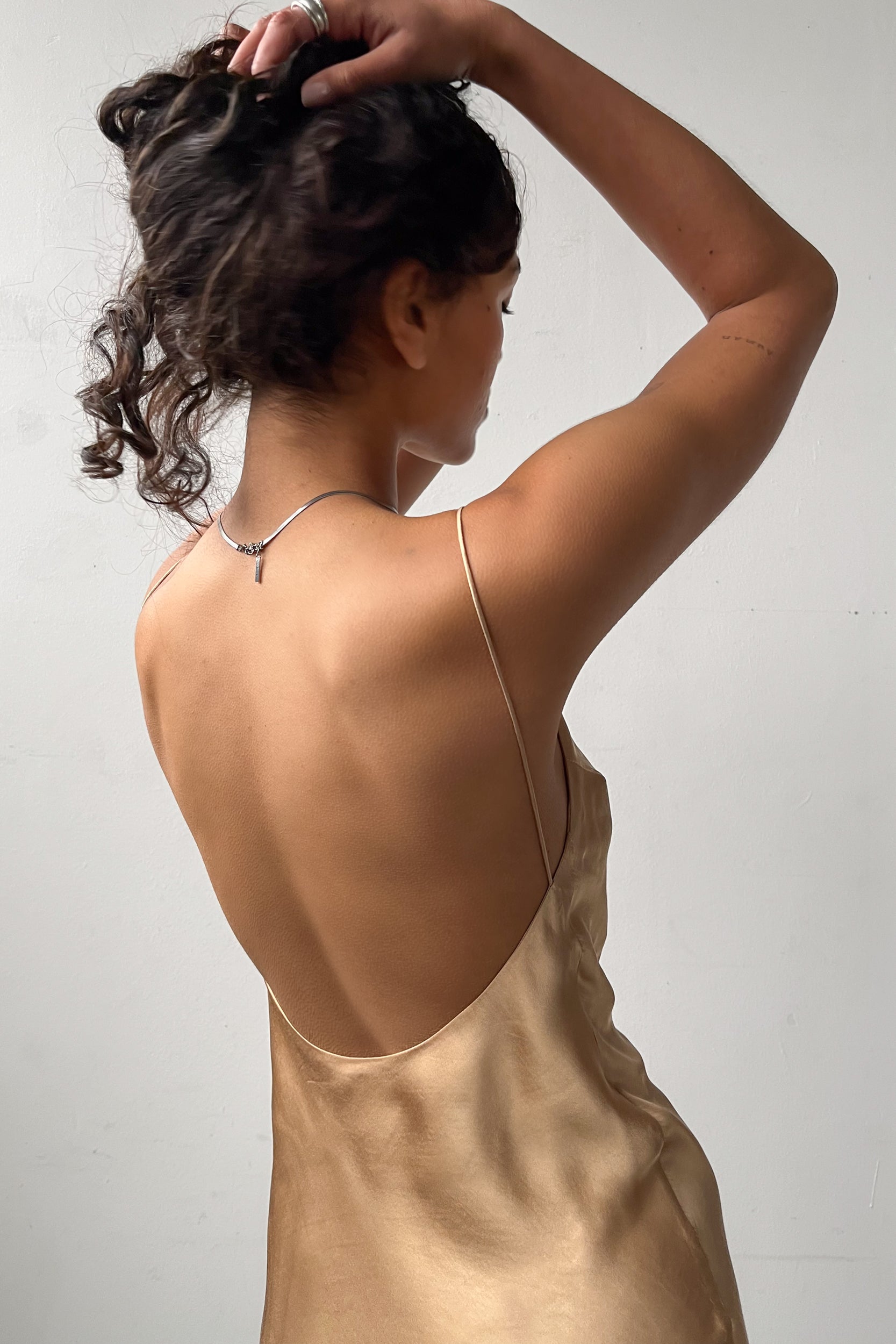 Backless Short Slip Dress- Bronze