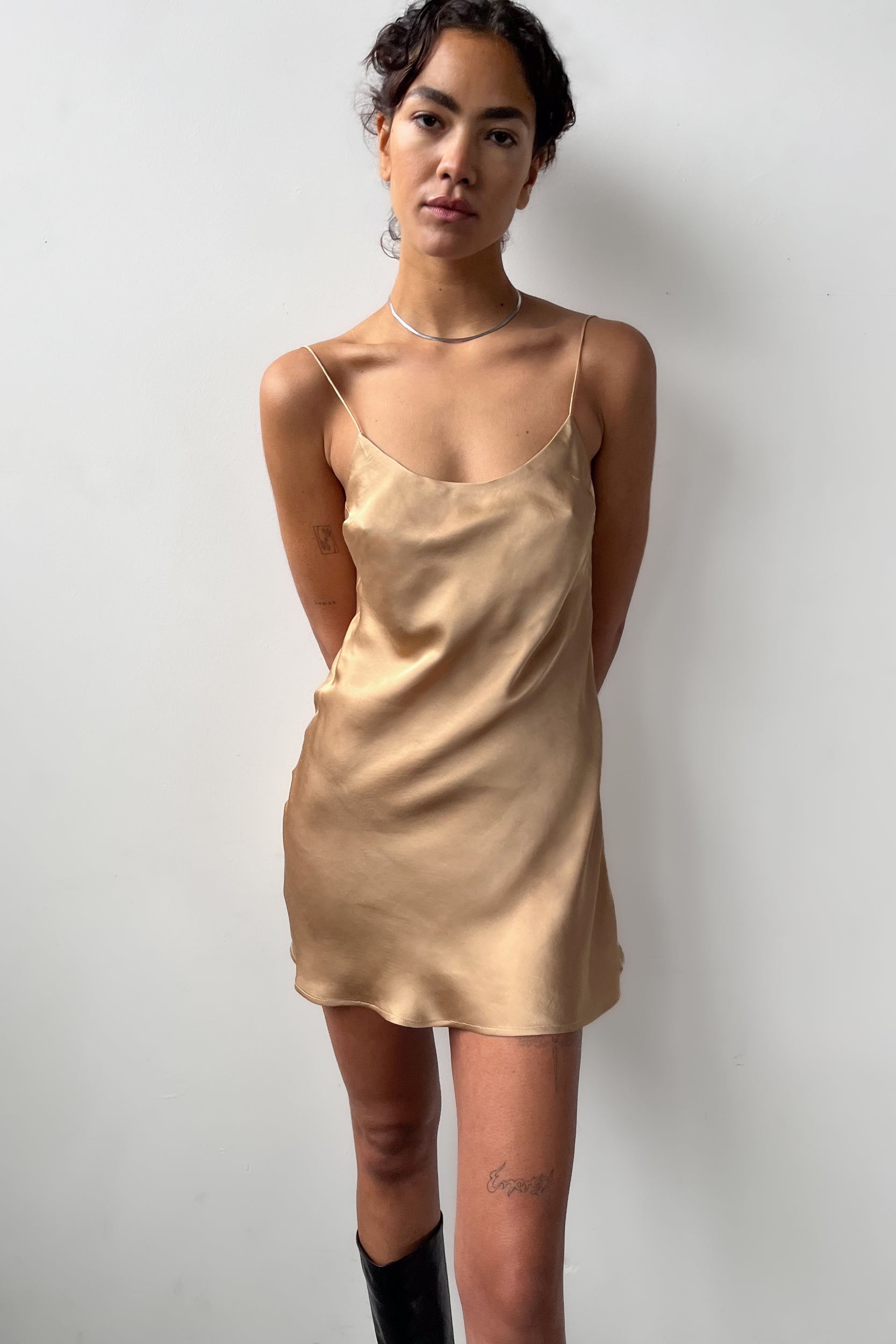 Backless Short Slip Dress- Bronze