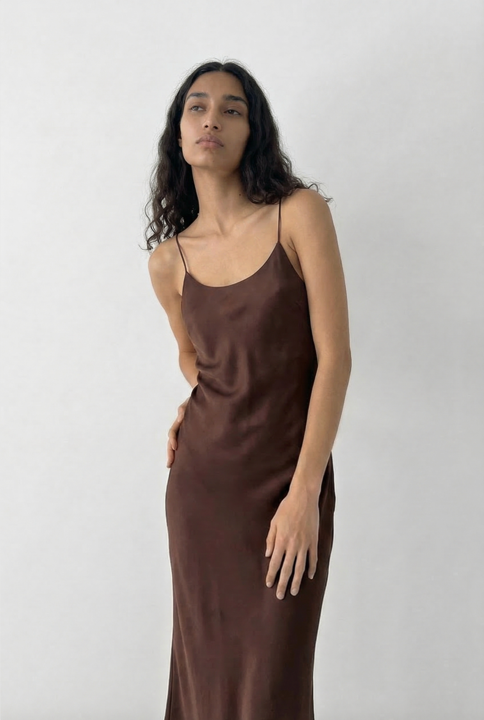 Backless Long Slip Dress - Walnut