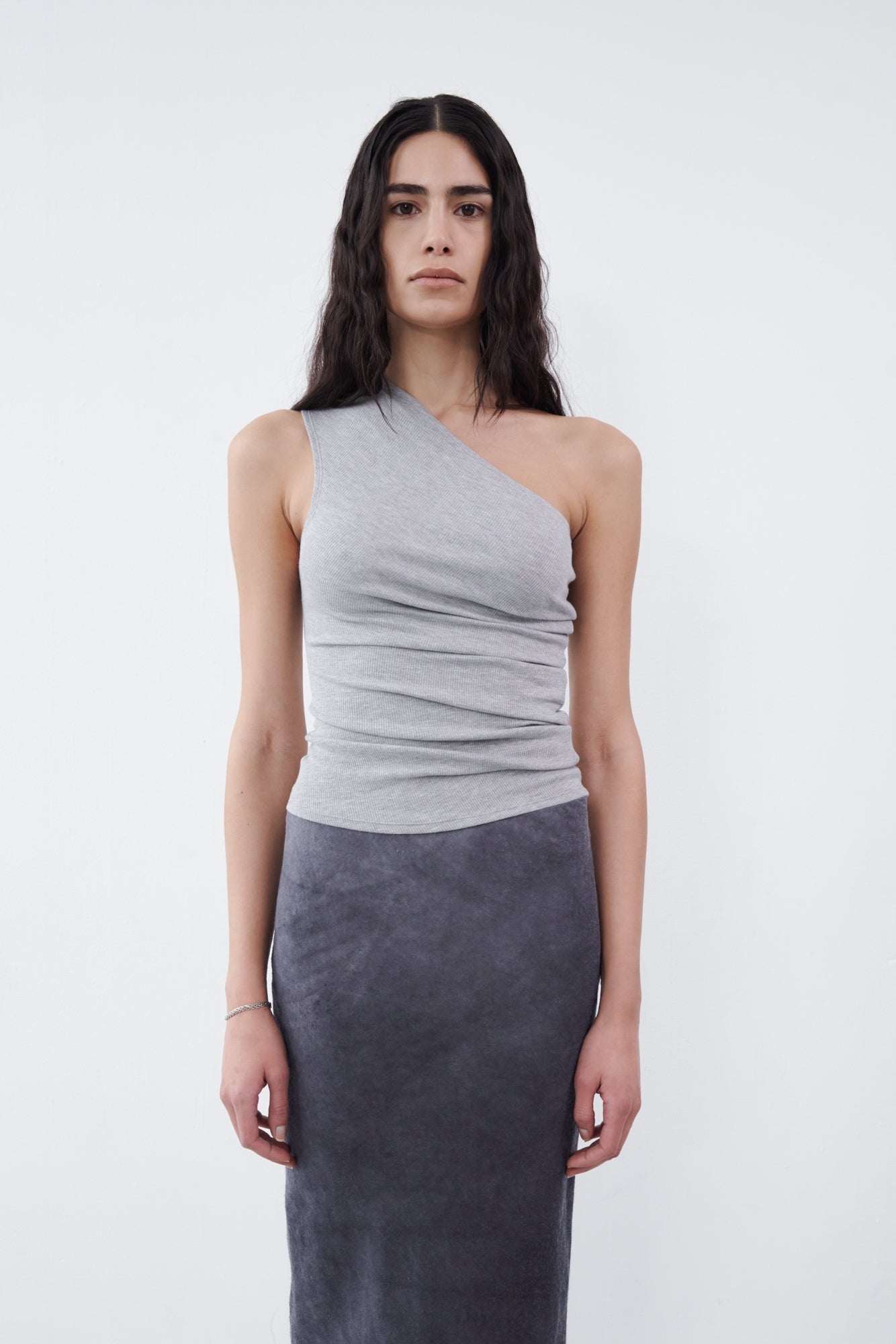 One Shoulder Tank - grey melange