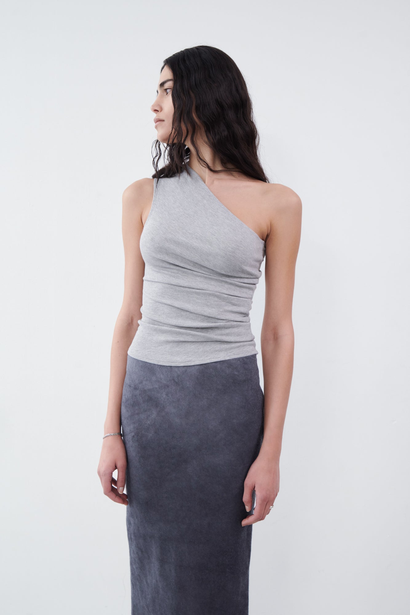 One Shoulder Tank - grey melange