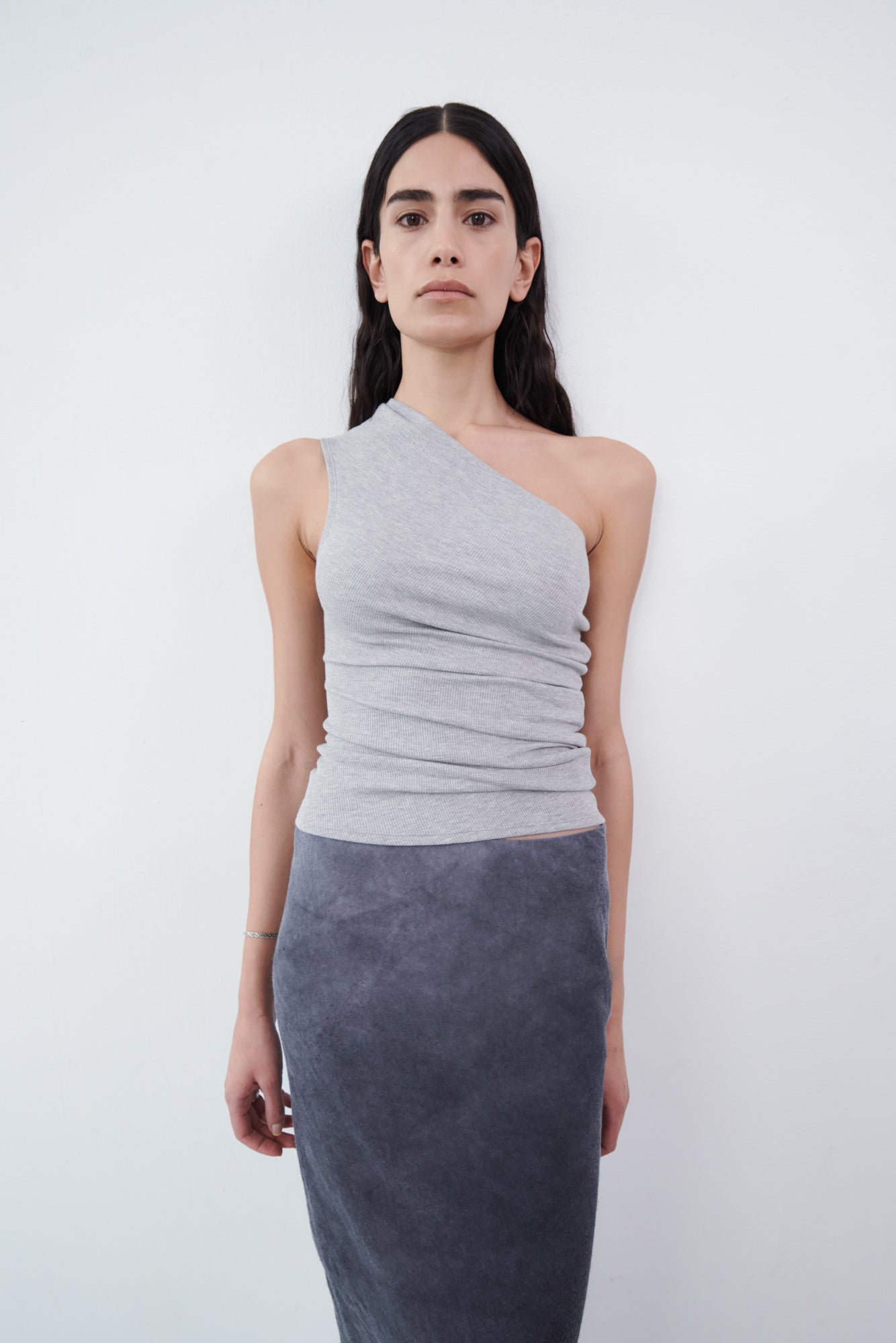 One Shoulder Tank - grey melange