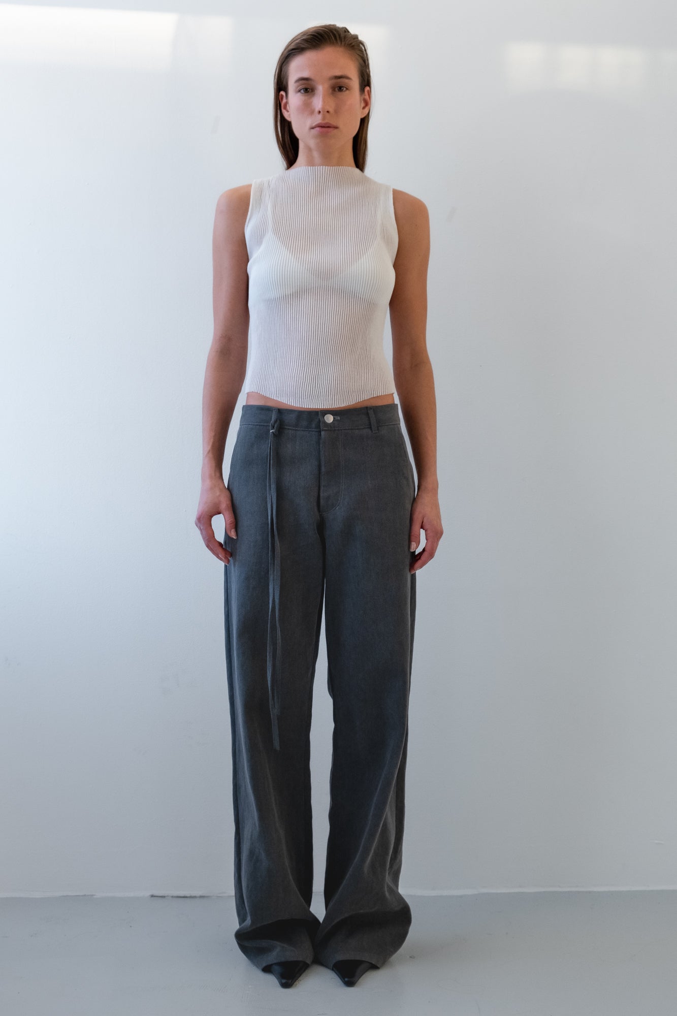 Cotton Plissee Tank - off white