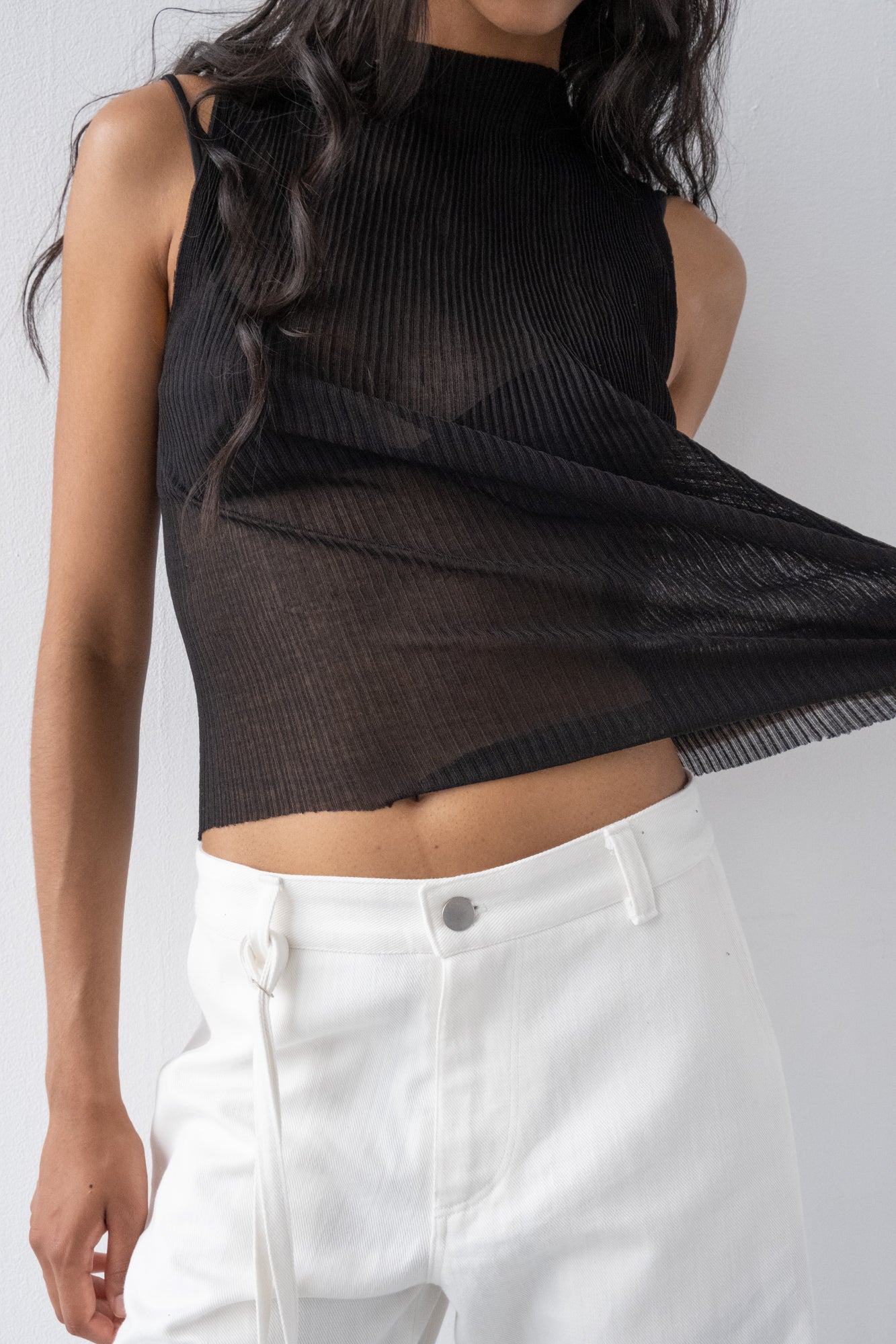 Cotton Plissee Tank - black