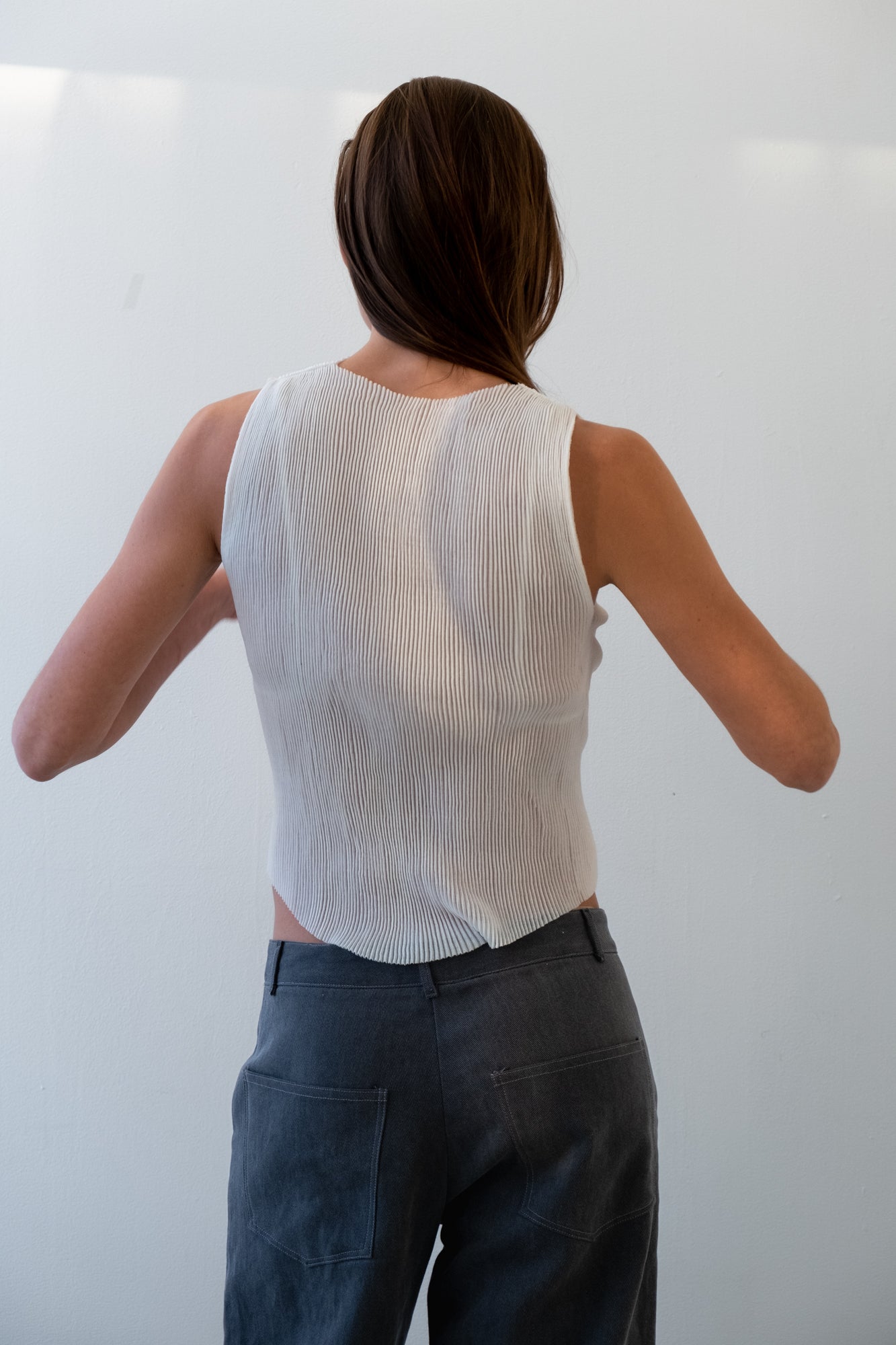 Cotton Plissee Tank - off white