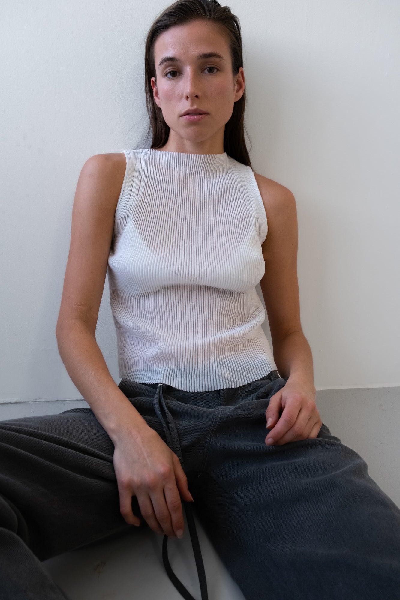 Cotton Plissee Tank - off white