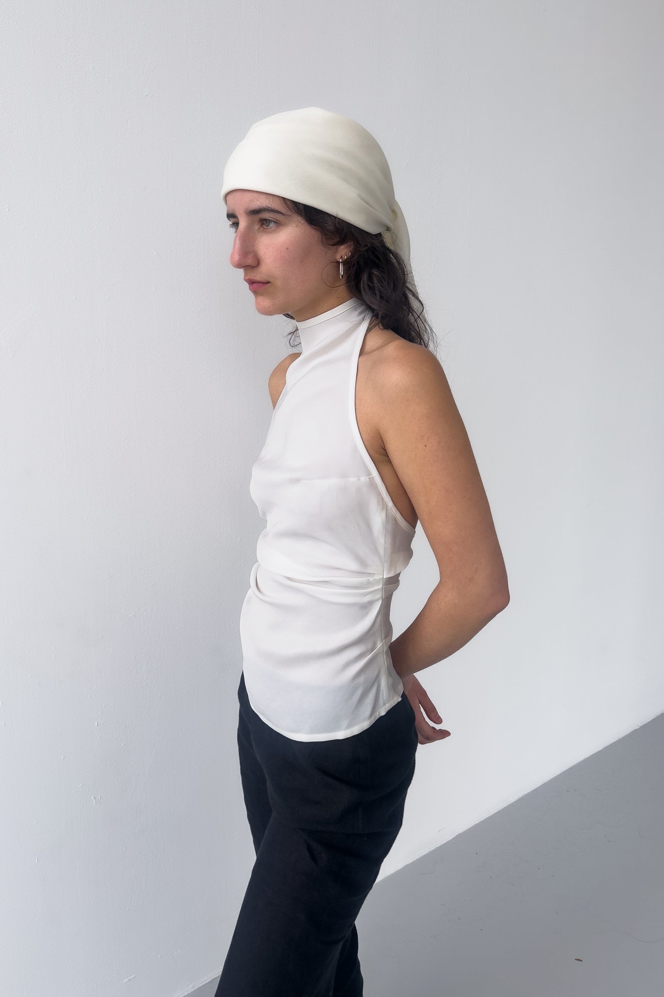 Draped Backless Halter Top - Off White