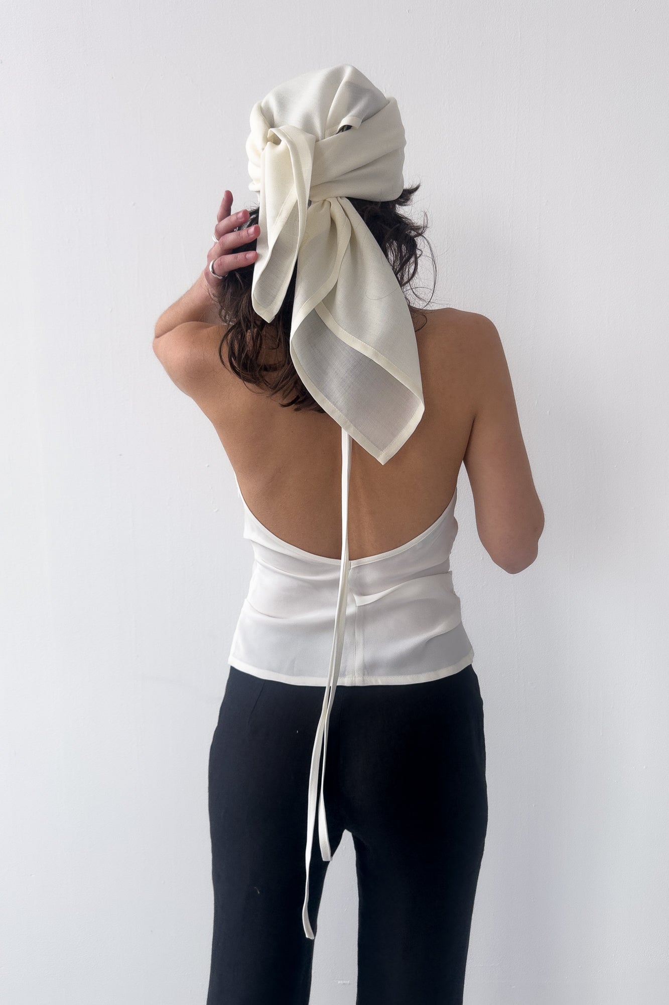 Draped Backless Halter Top - Off White