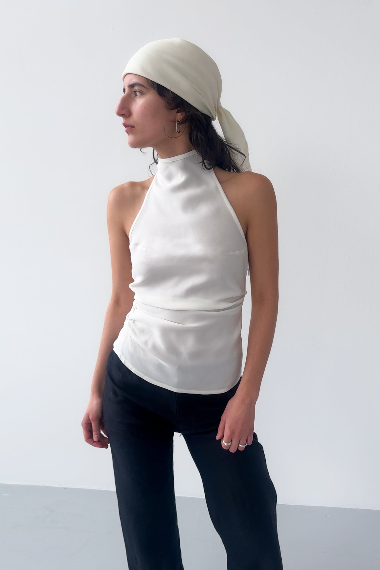 Draped Backless Halter Top - Off White