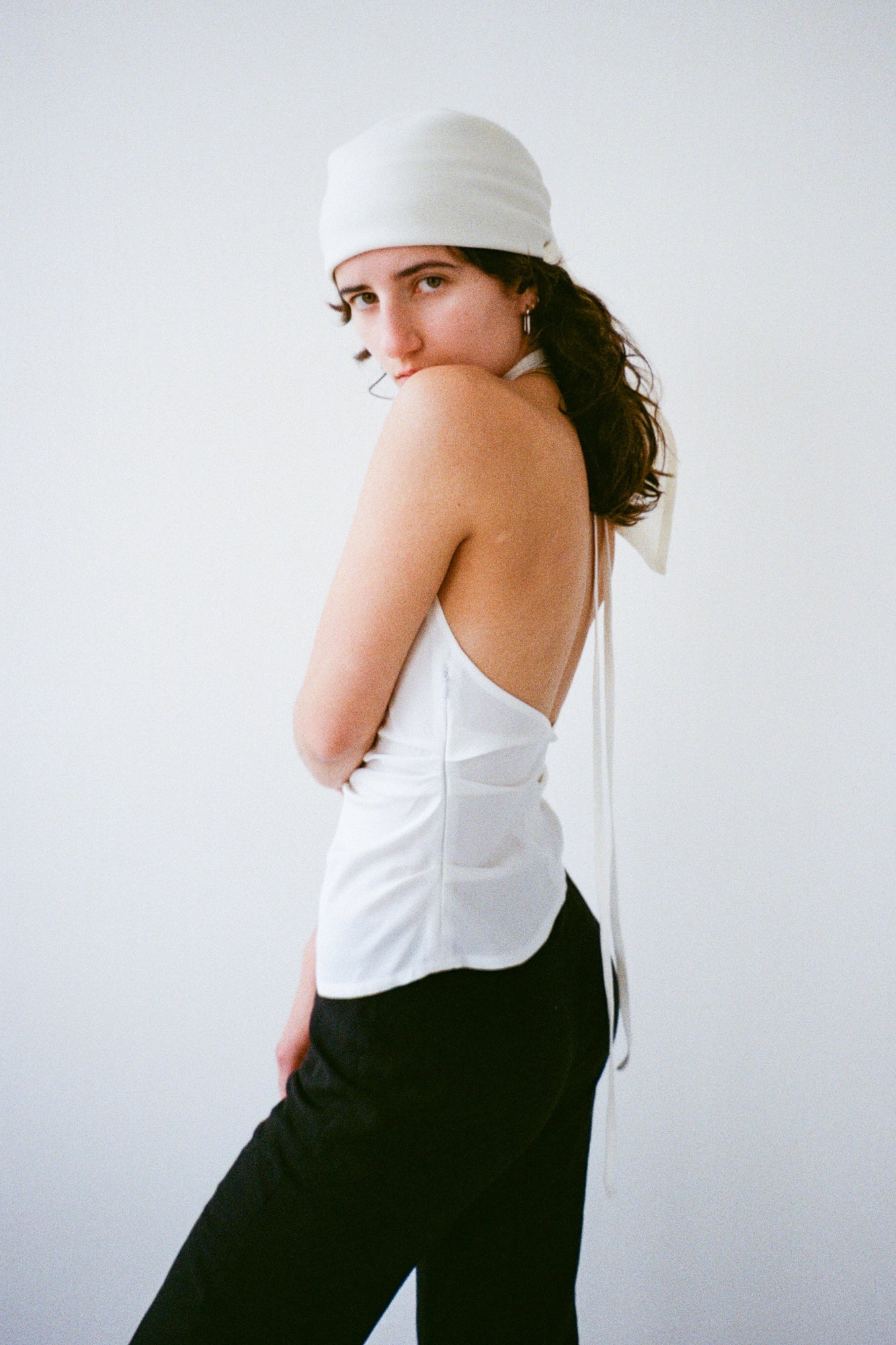 Draped Backless Halter Top - Off White