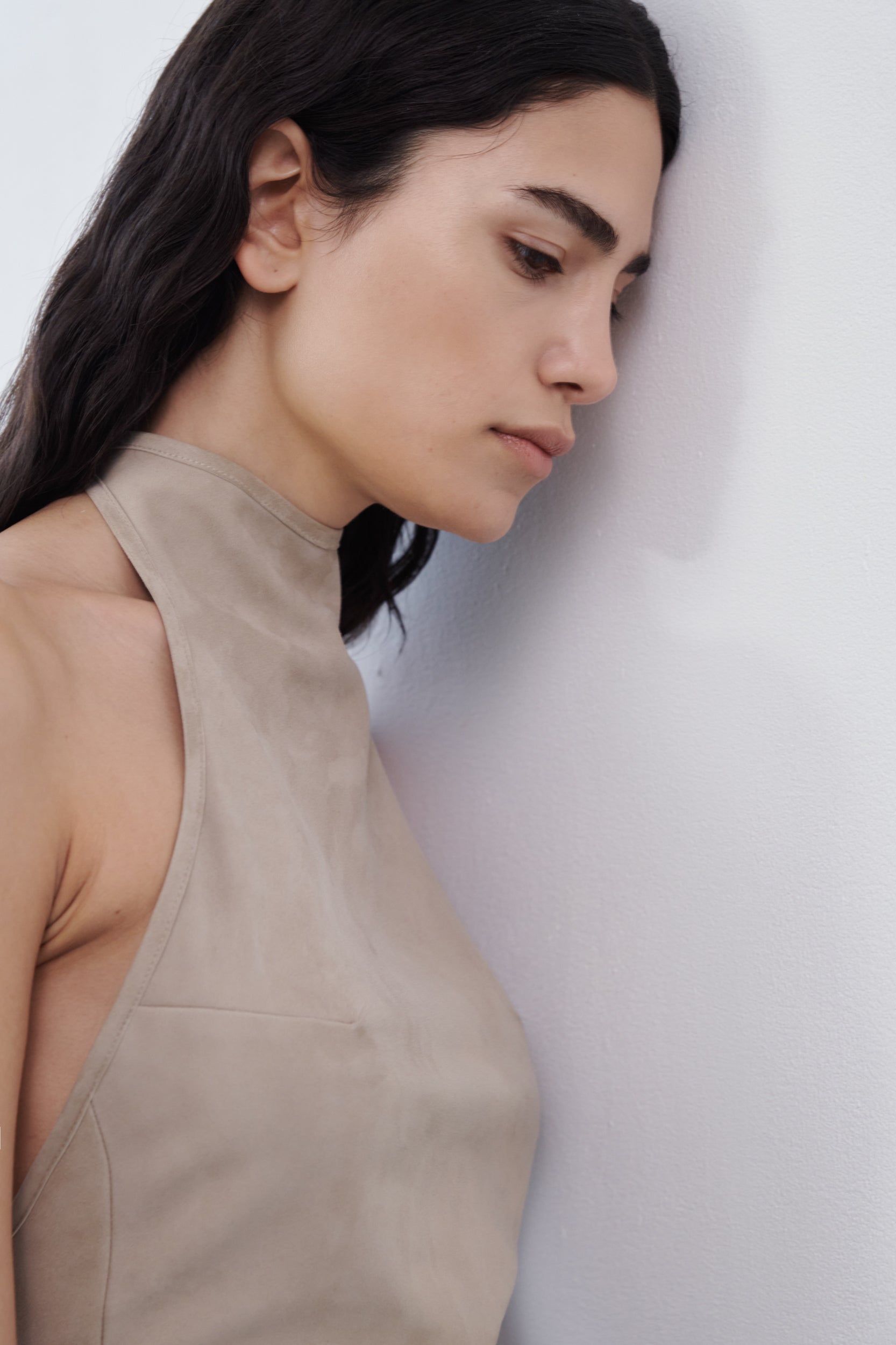 Draped Suede Halter Top - Clay