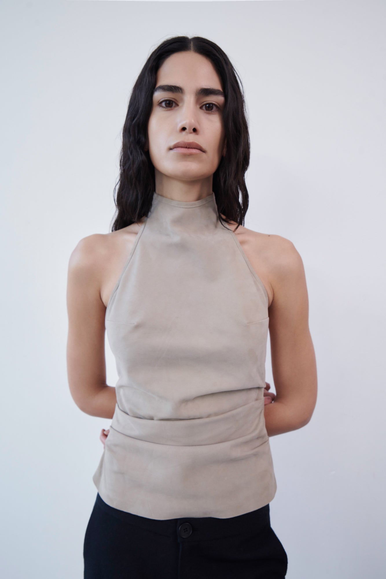Draped Suede Halter Top - Clay