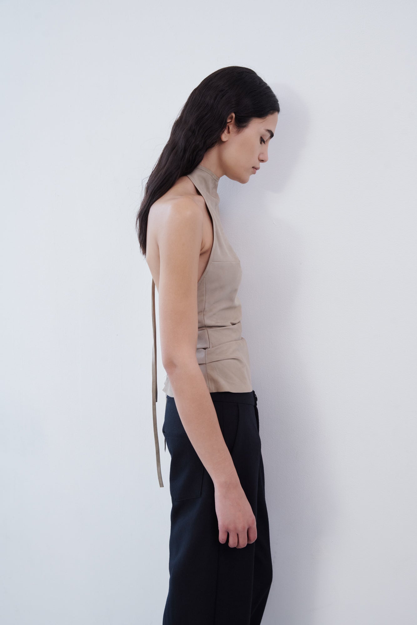 Draped Suede Halter Top - Clay