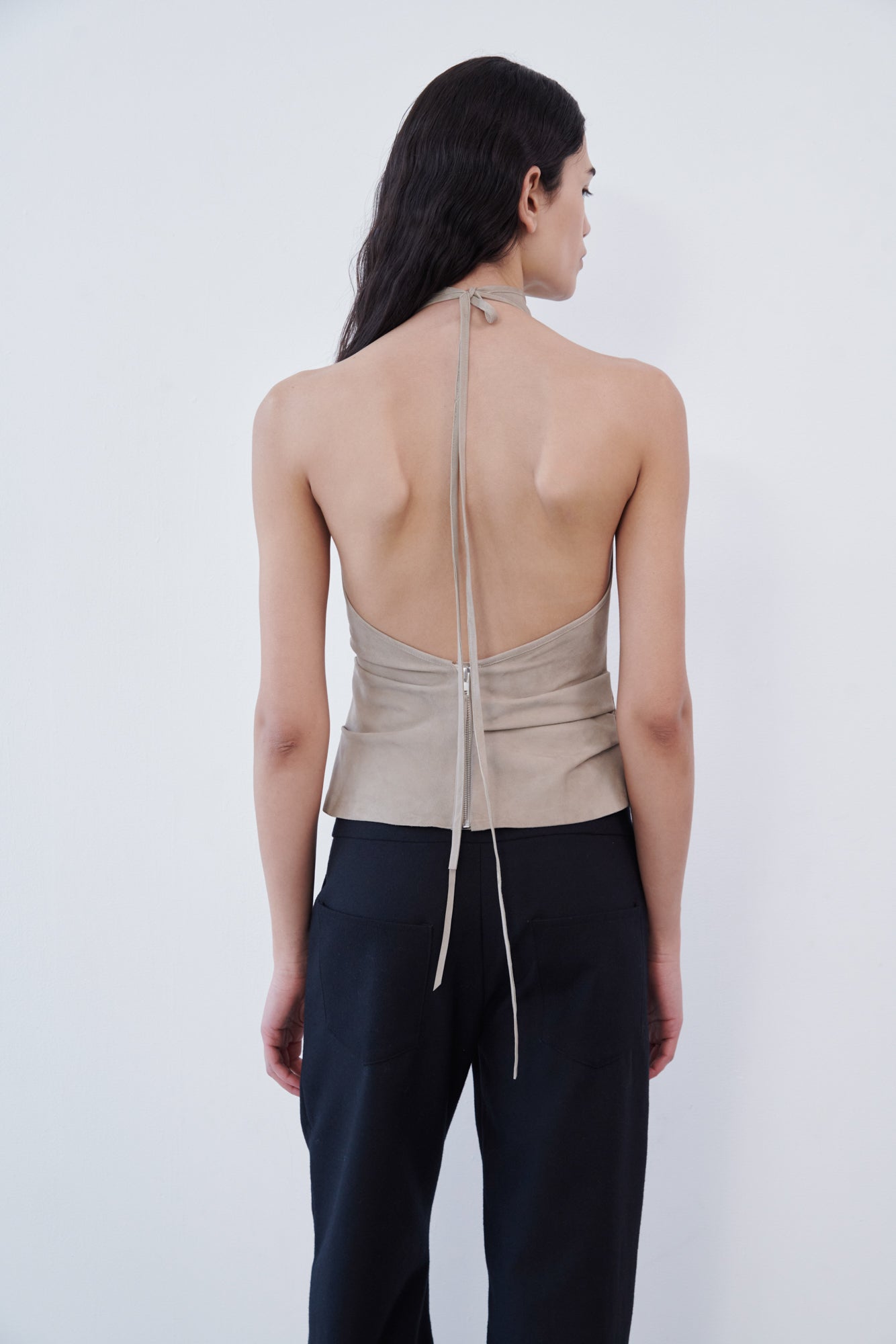 Draped Suede Halter Top - Clay
