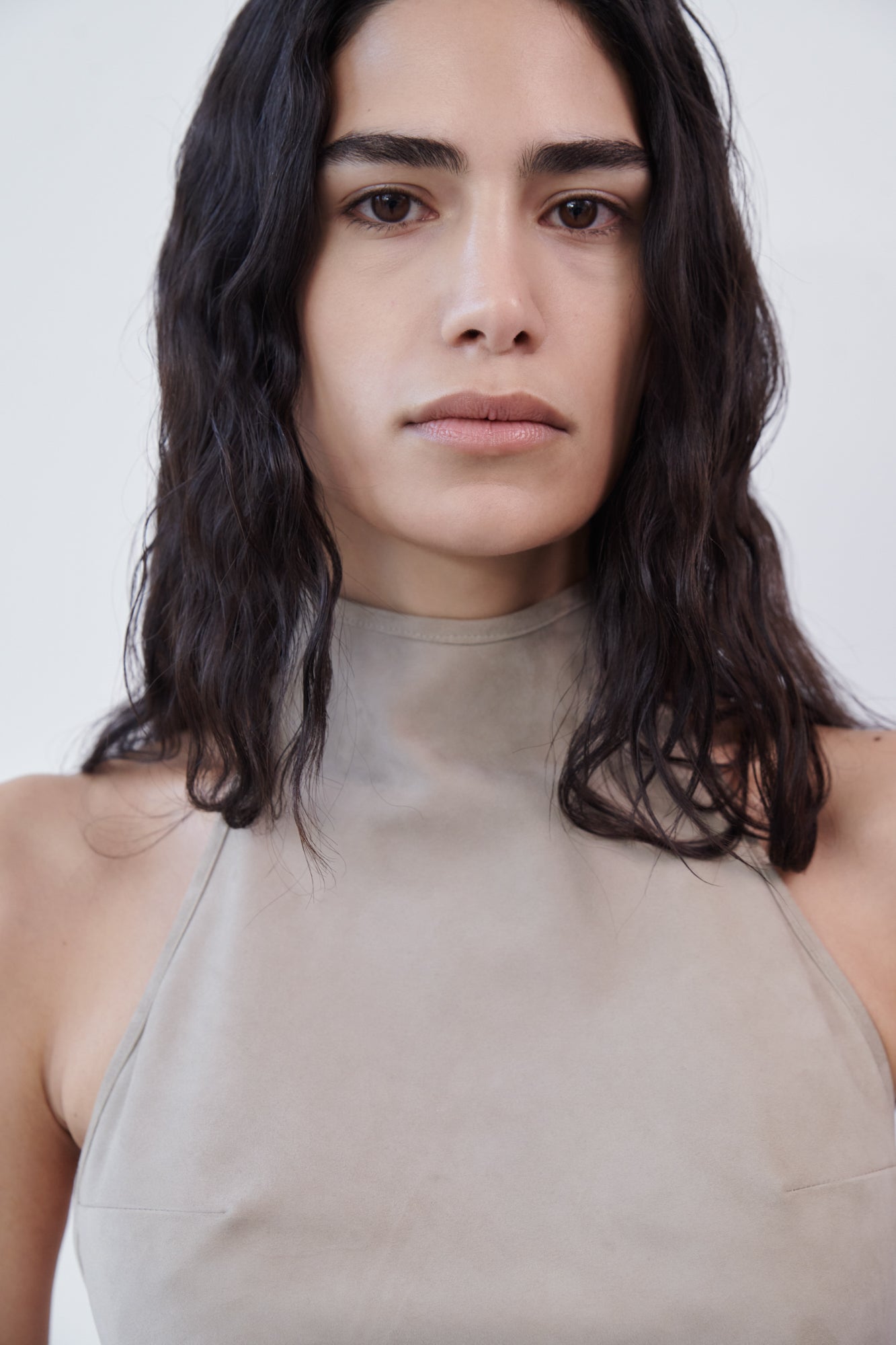 Draped Suede Halter Top - Clay