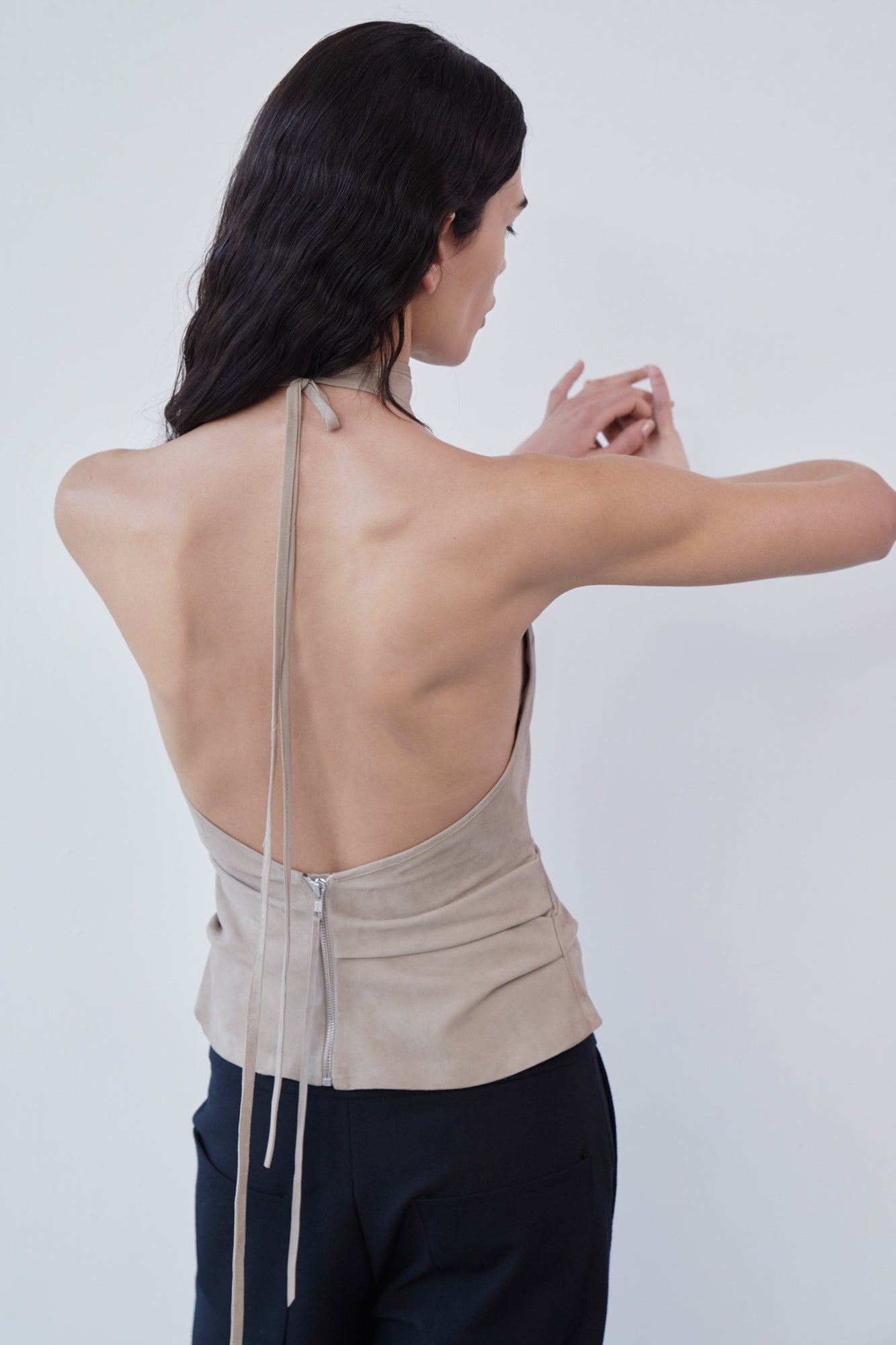Draped Suede Halter Top - Clay