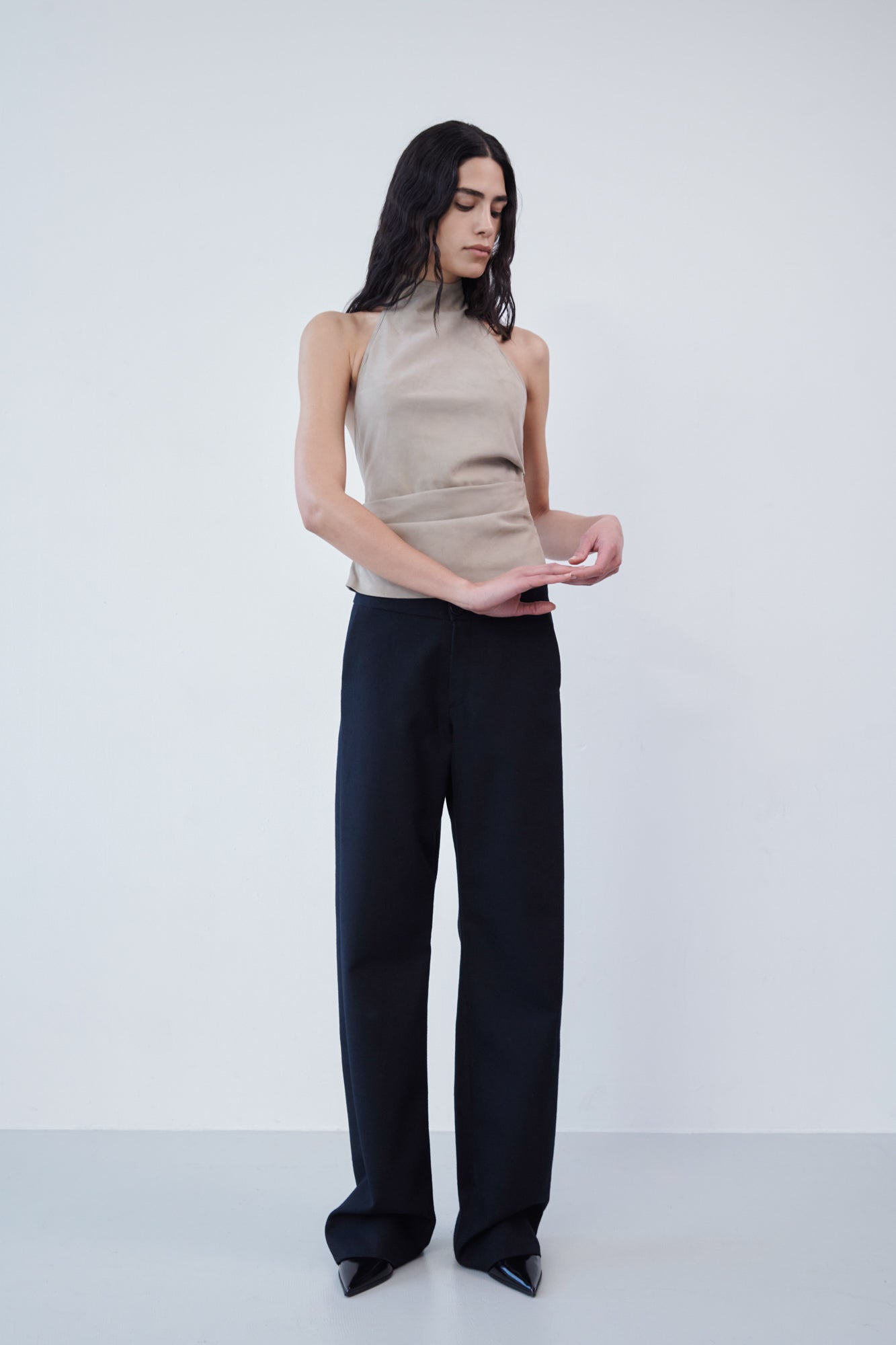 Draped Suede Halter Top - Clay