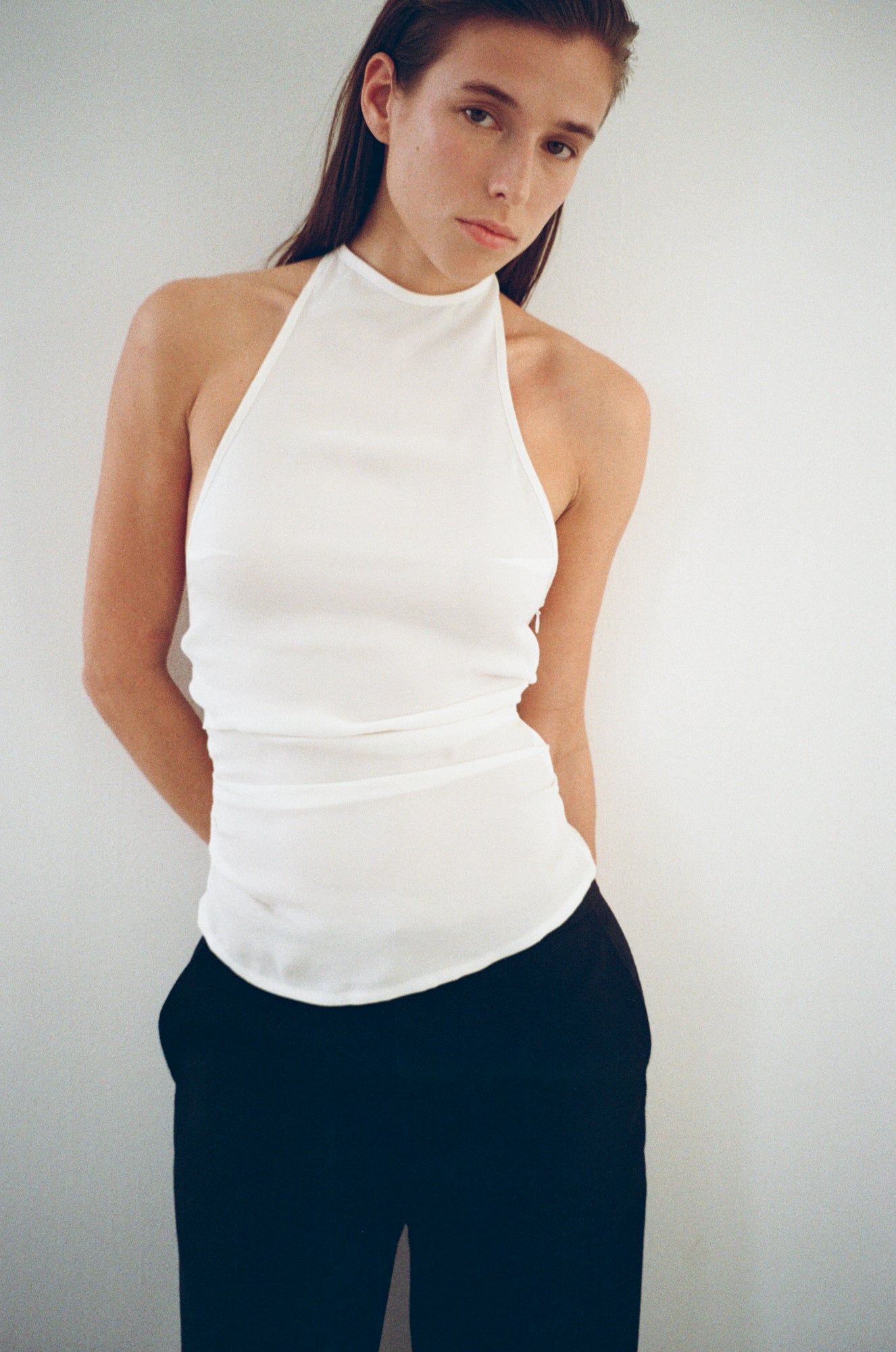 Draped Backless Halter Top - Off White