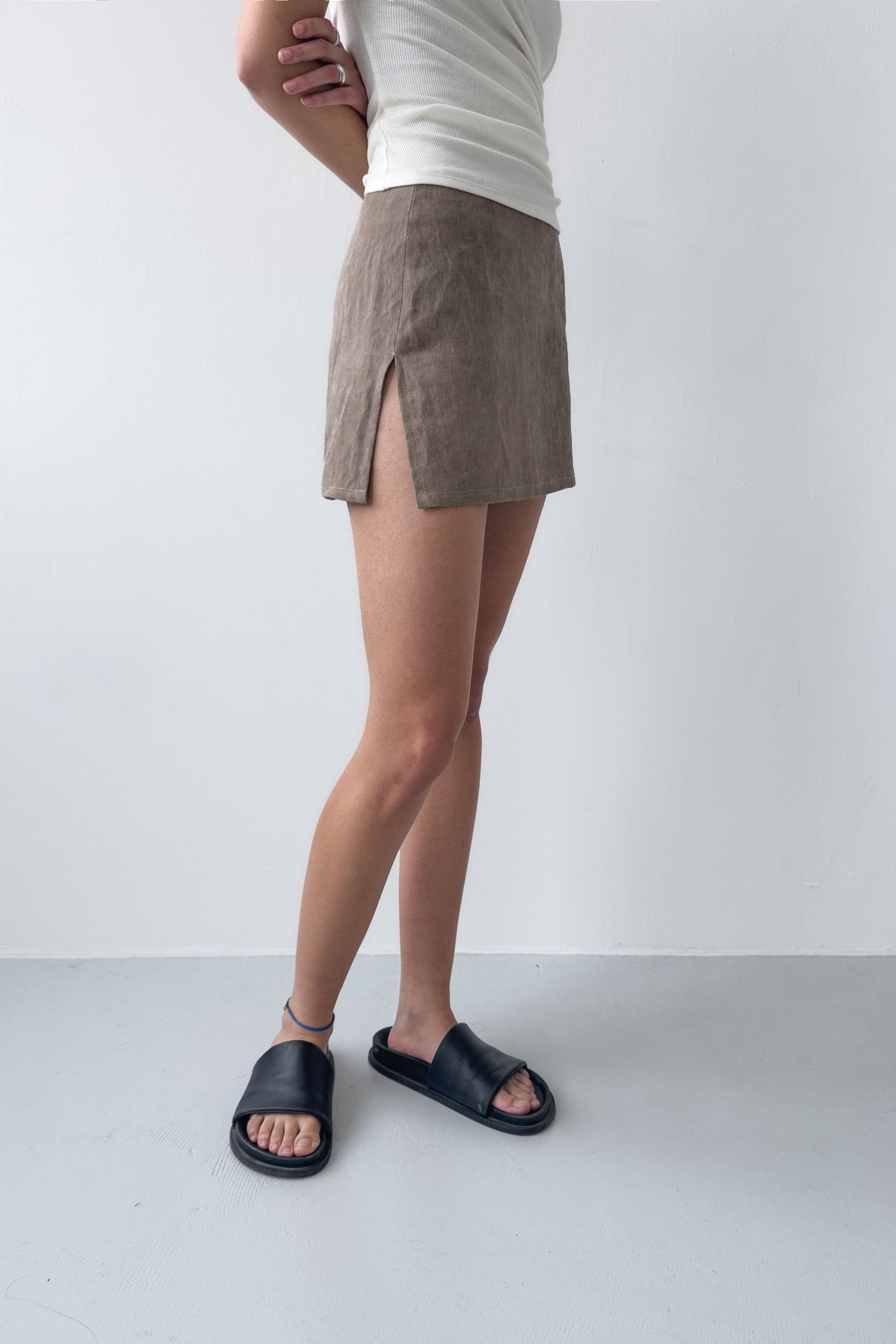 Linen Mini Skirt - Taupe