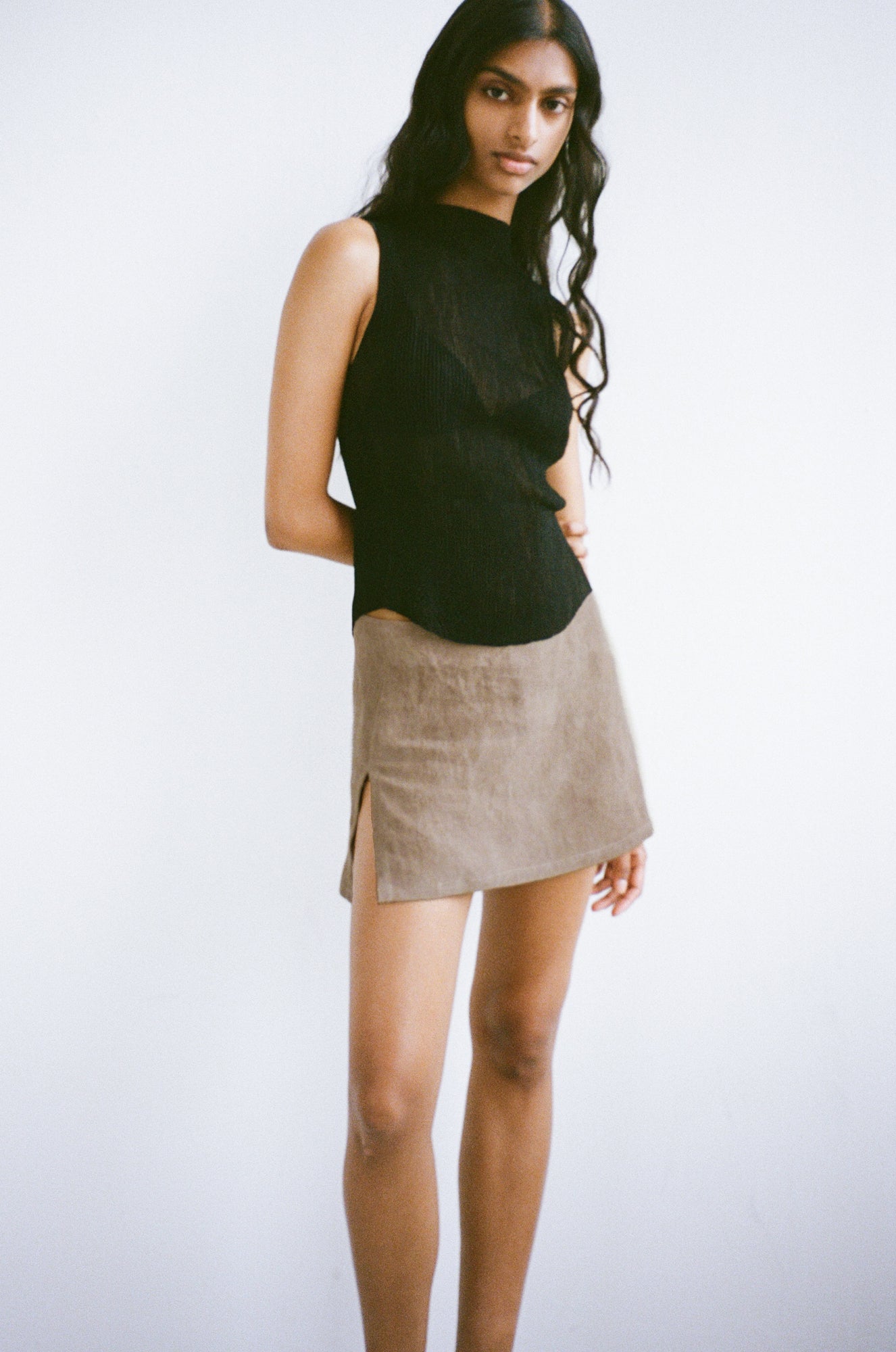 Linen Mini Skirt - Taupe