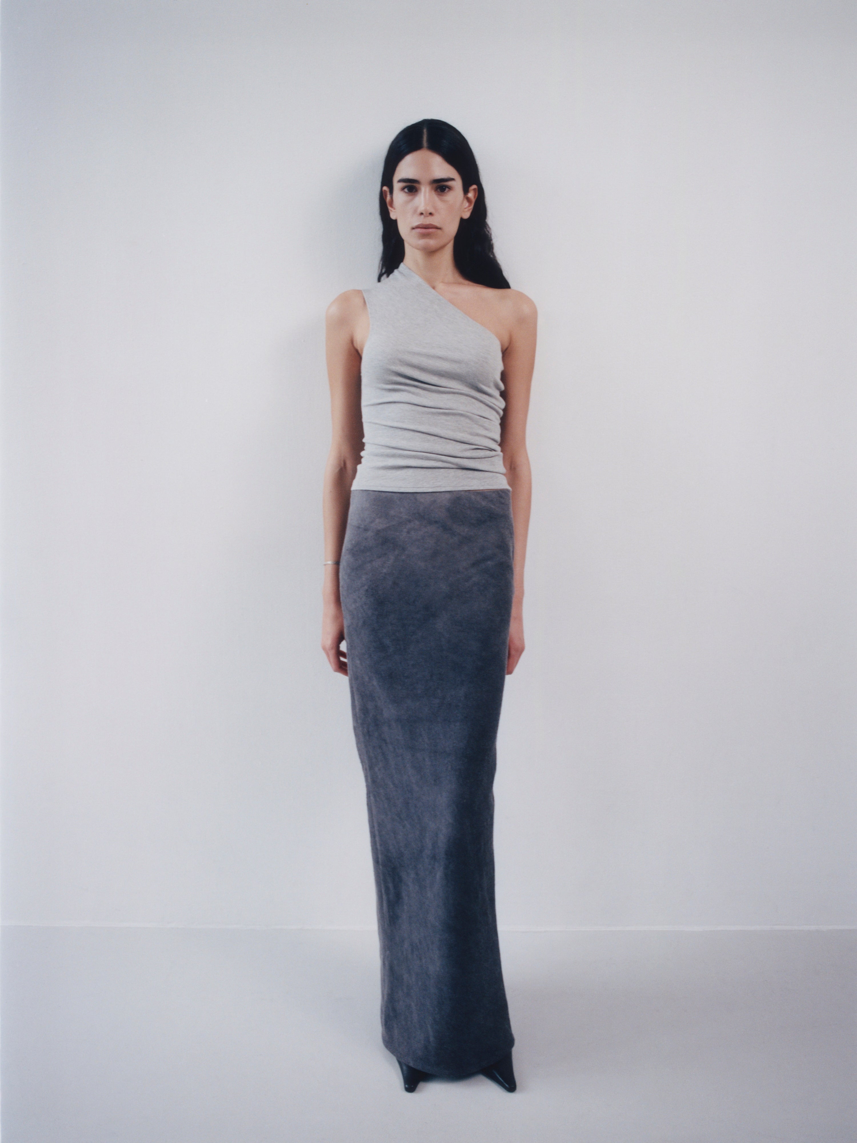 One Shoulder Tank - grey melange