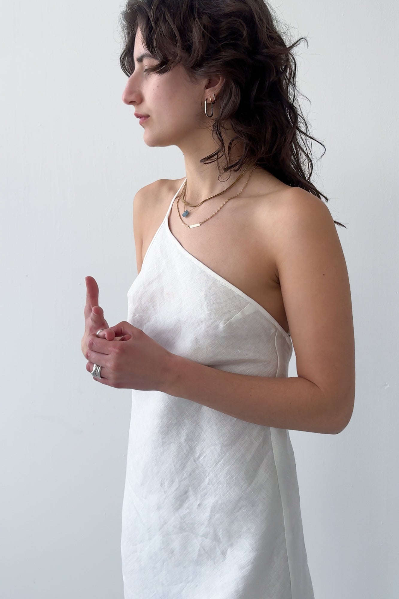 One Strap Linen Dress - Off White