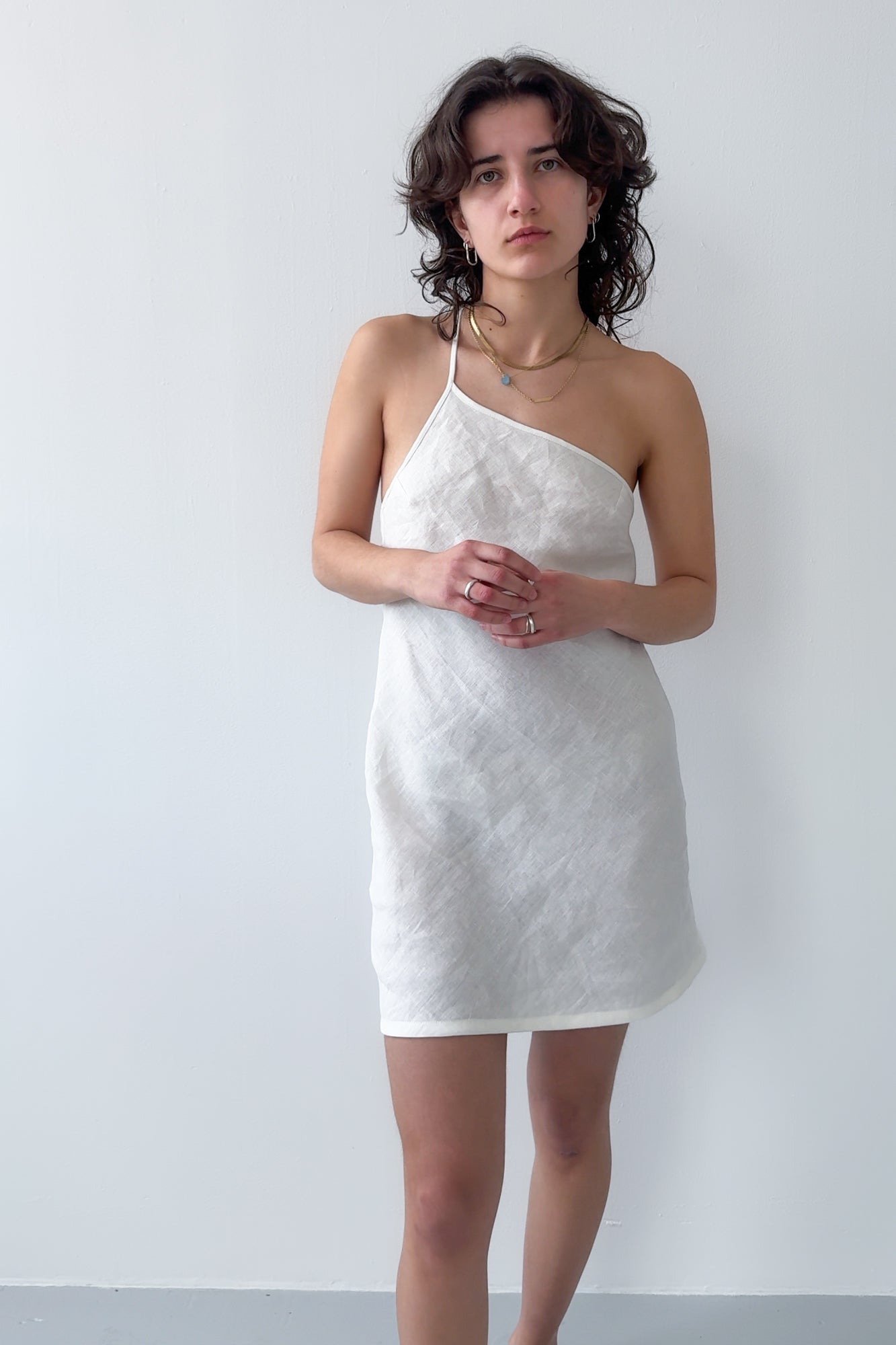 One Strap Linen Dress - Off White