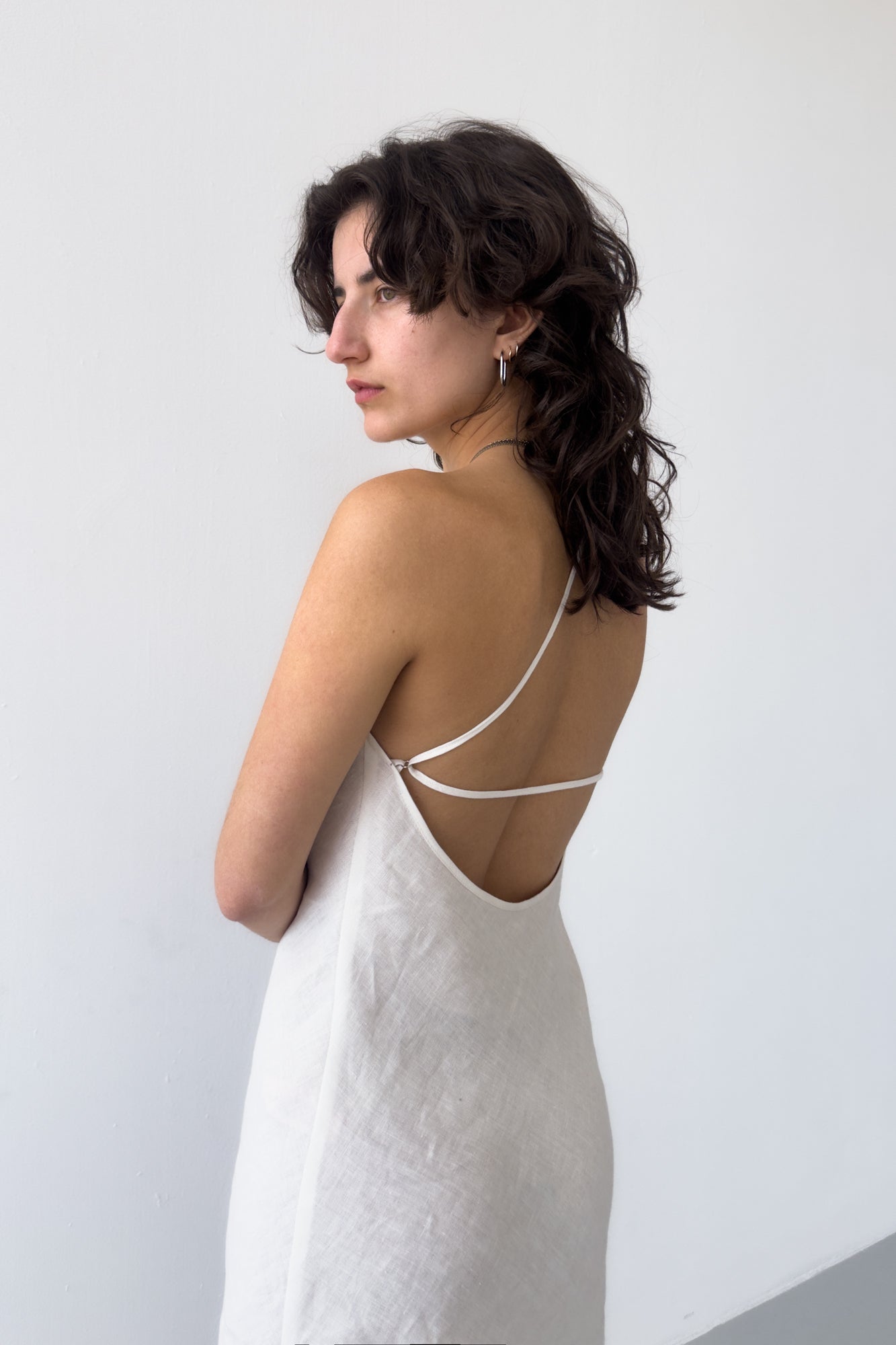One Strap Linen Dress - Off White