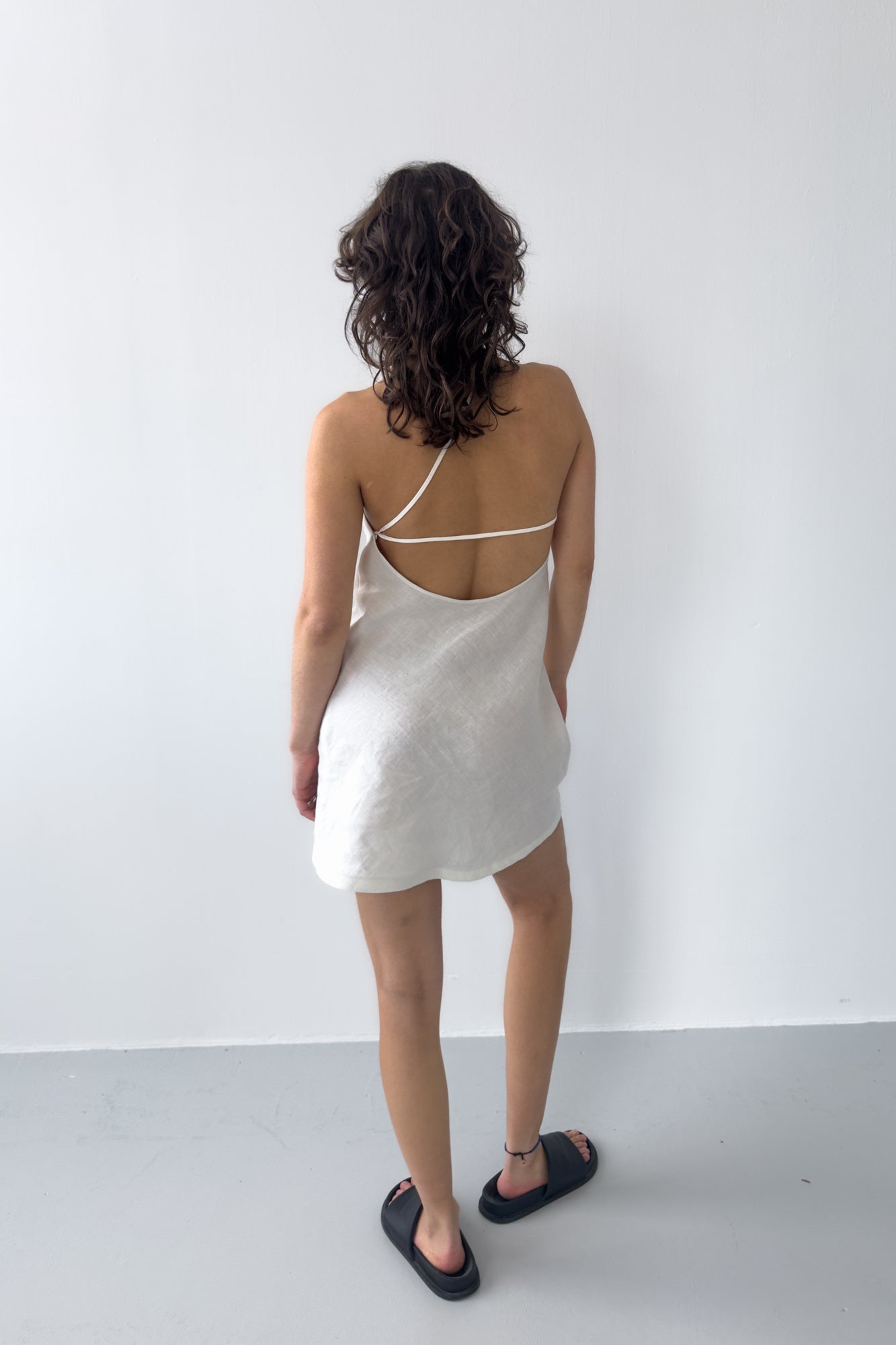 One Strap Linen Dress - Off White