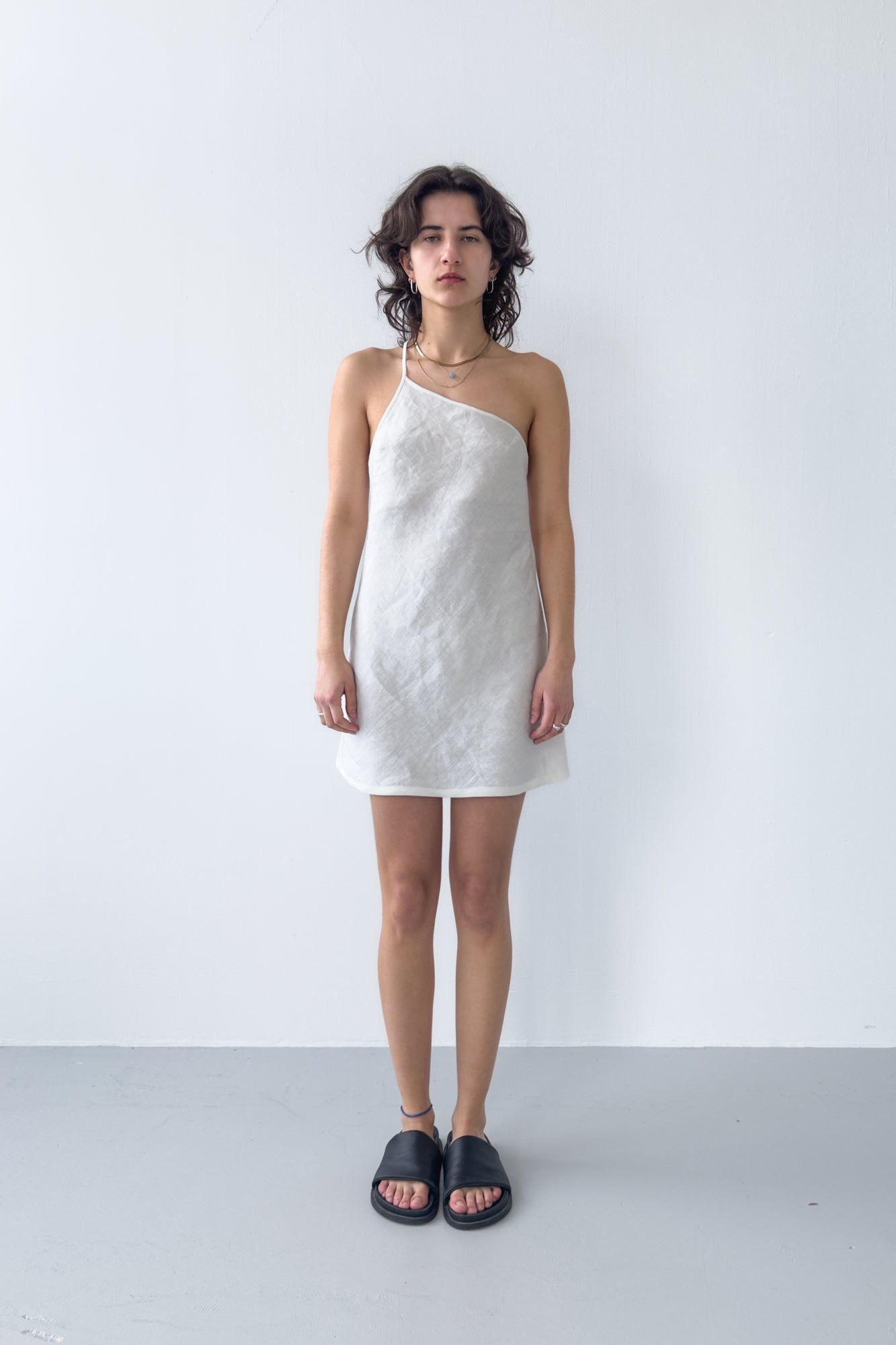 One Strap Linen Dress - Off White