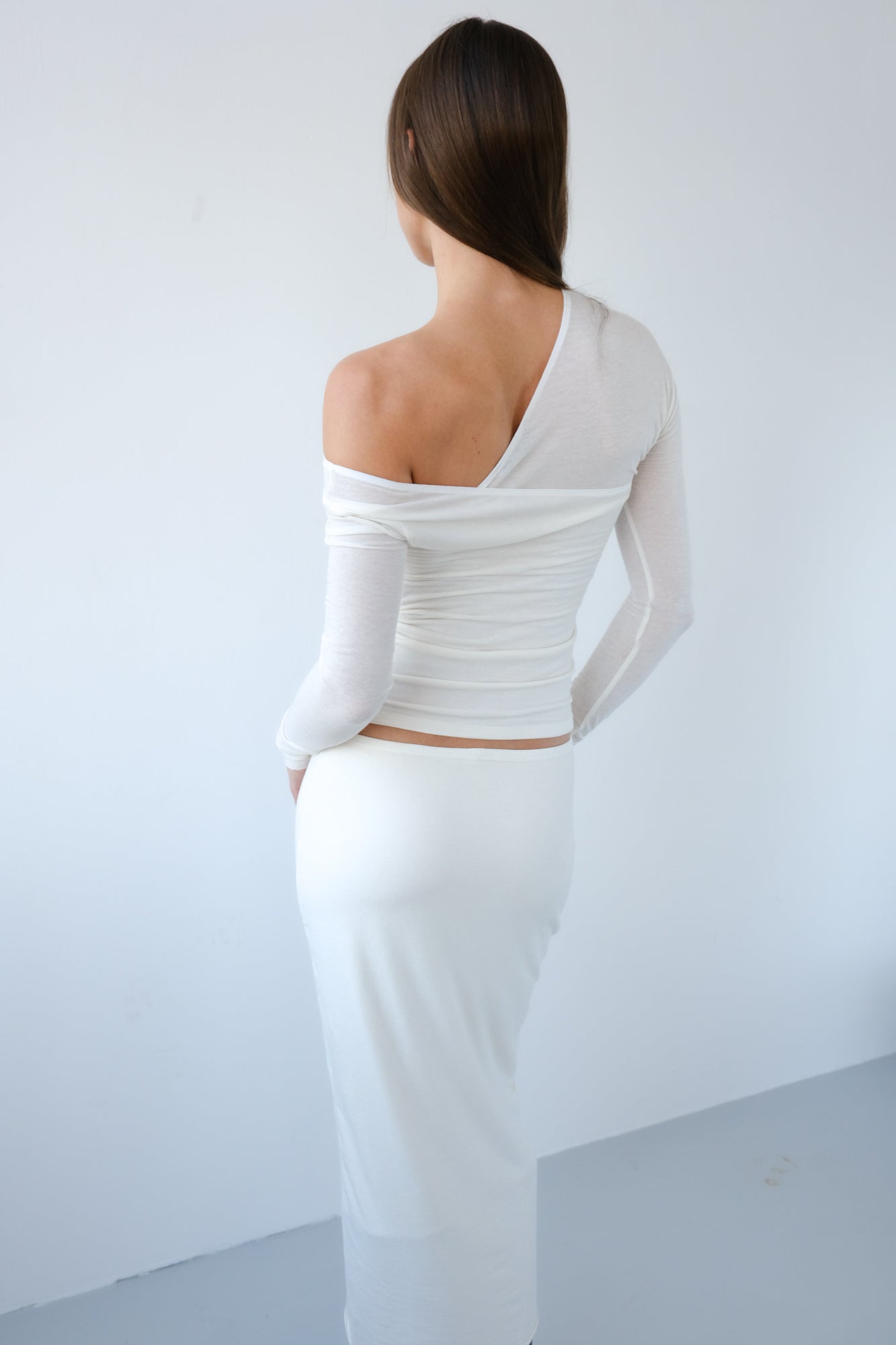 Asymmetric V-Neck Long Sleeve Top - Off White