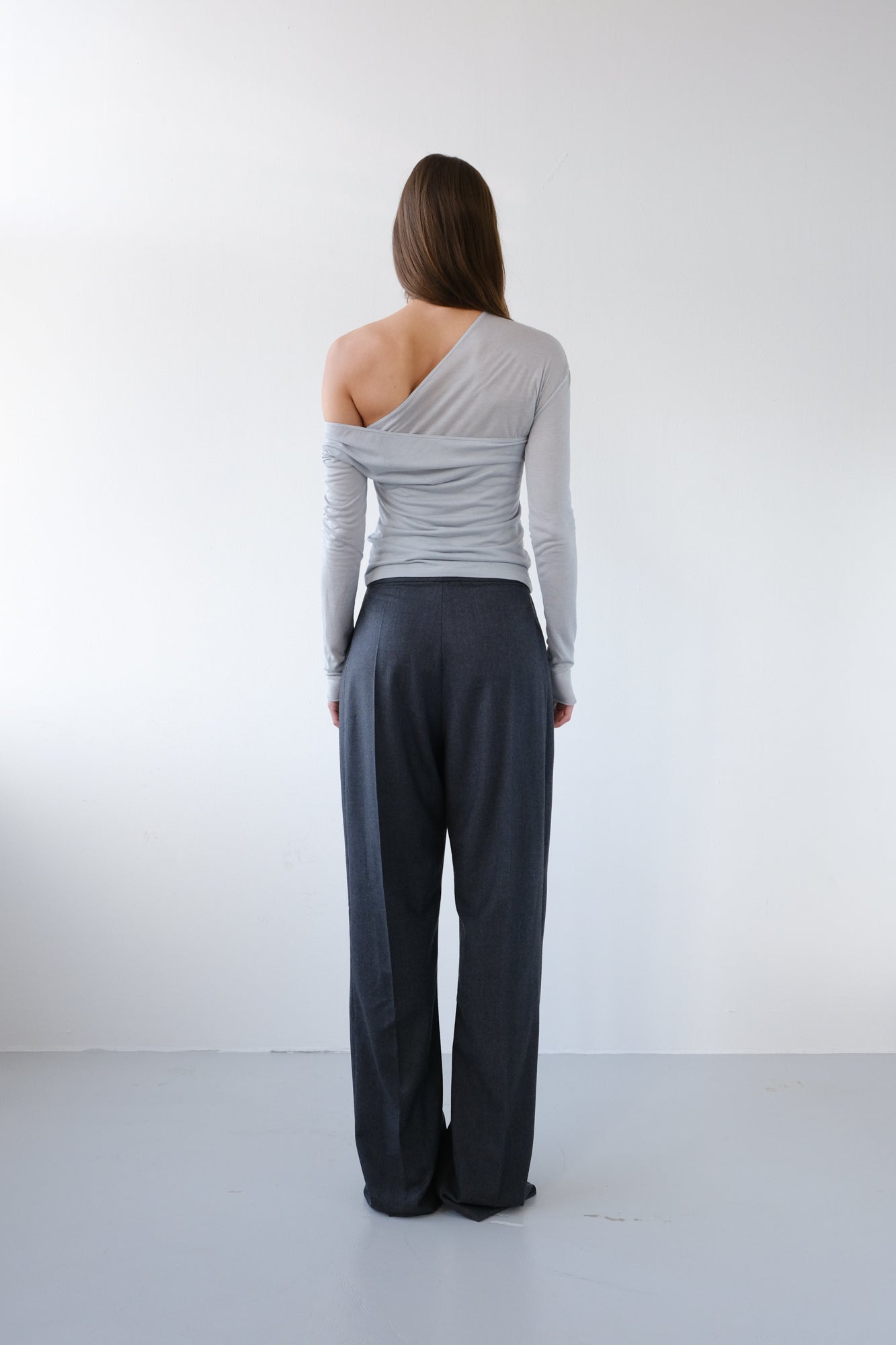 Asymmetric V-Neck Long Sleeve Top - Slate