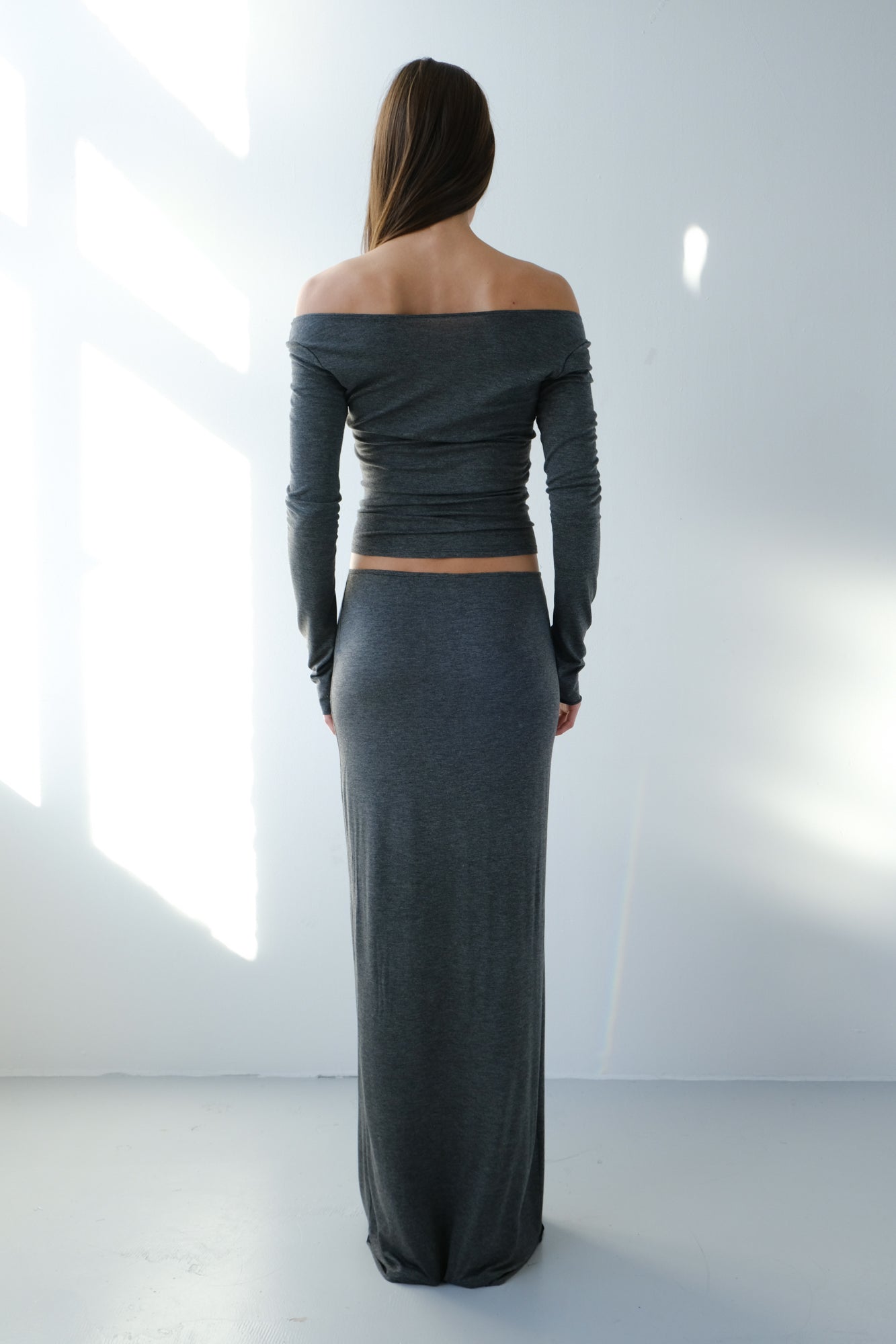 Boatneck Long Sleeve Top - grey melange