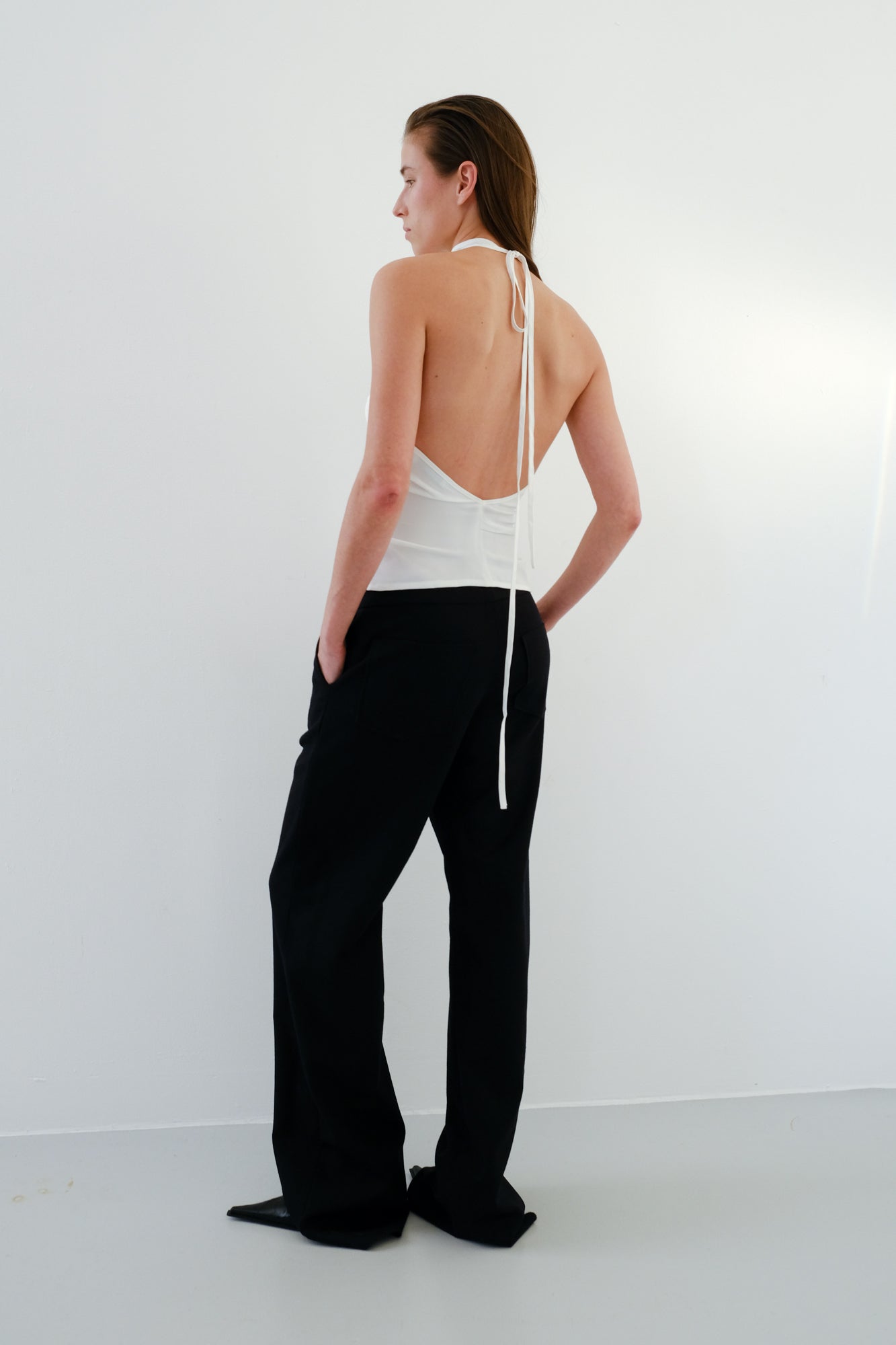 Draped Backless Halter Top - Off White