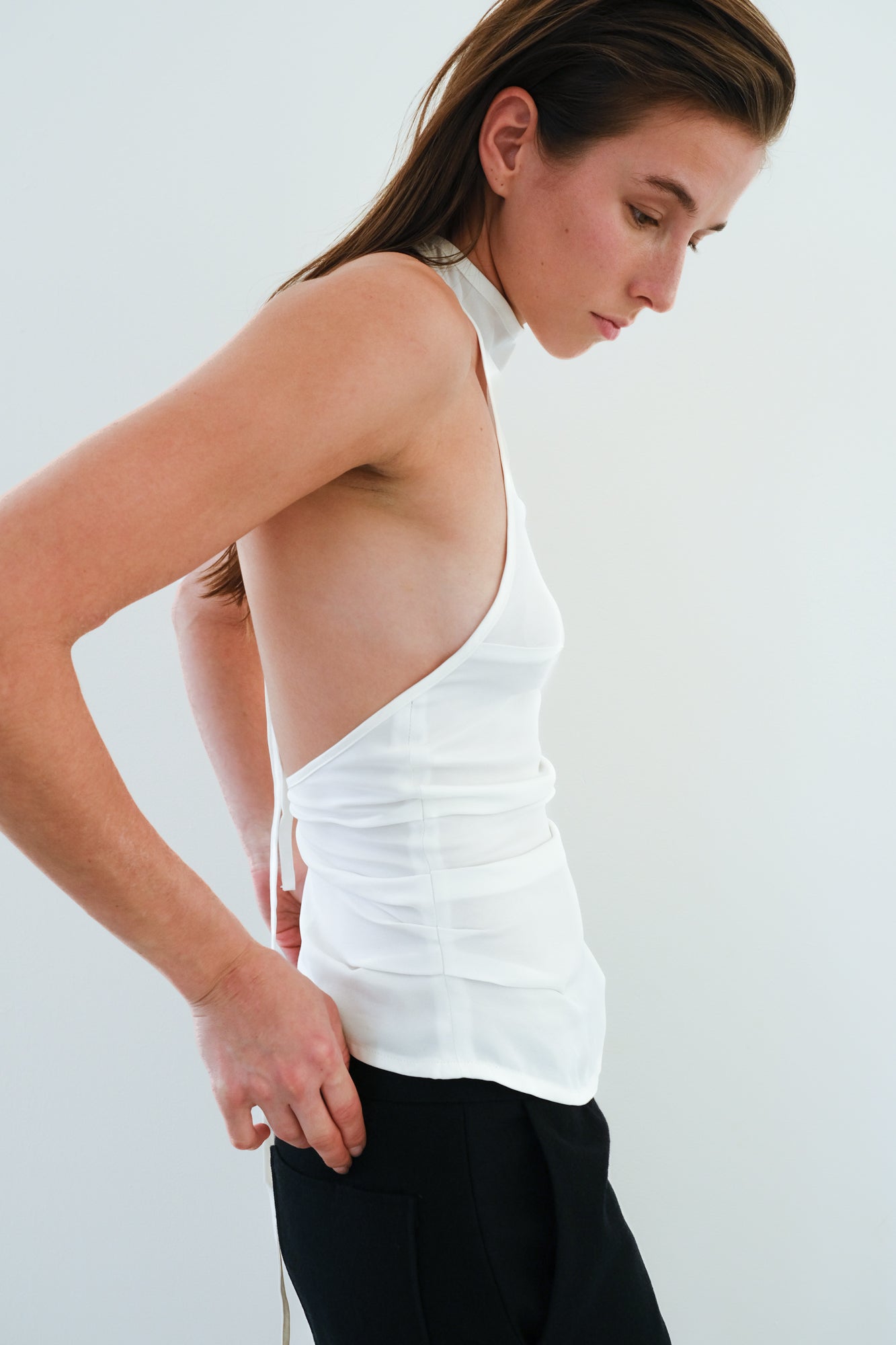 Draped Backless Halter Top - Off White