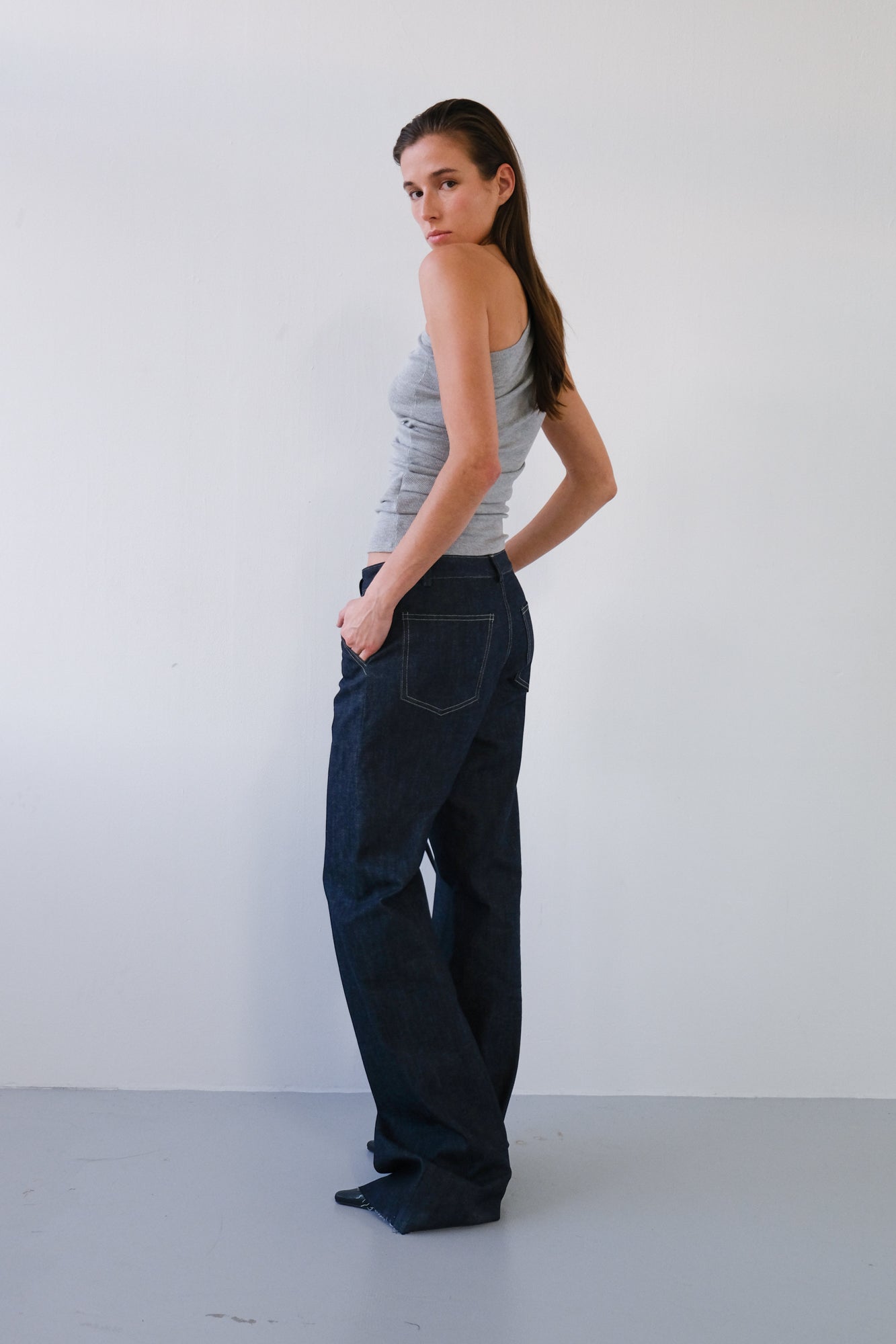 One Shoulder Tank - grey melange