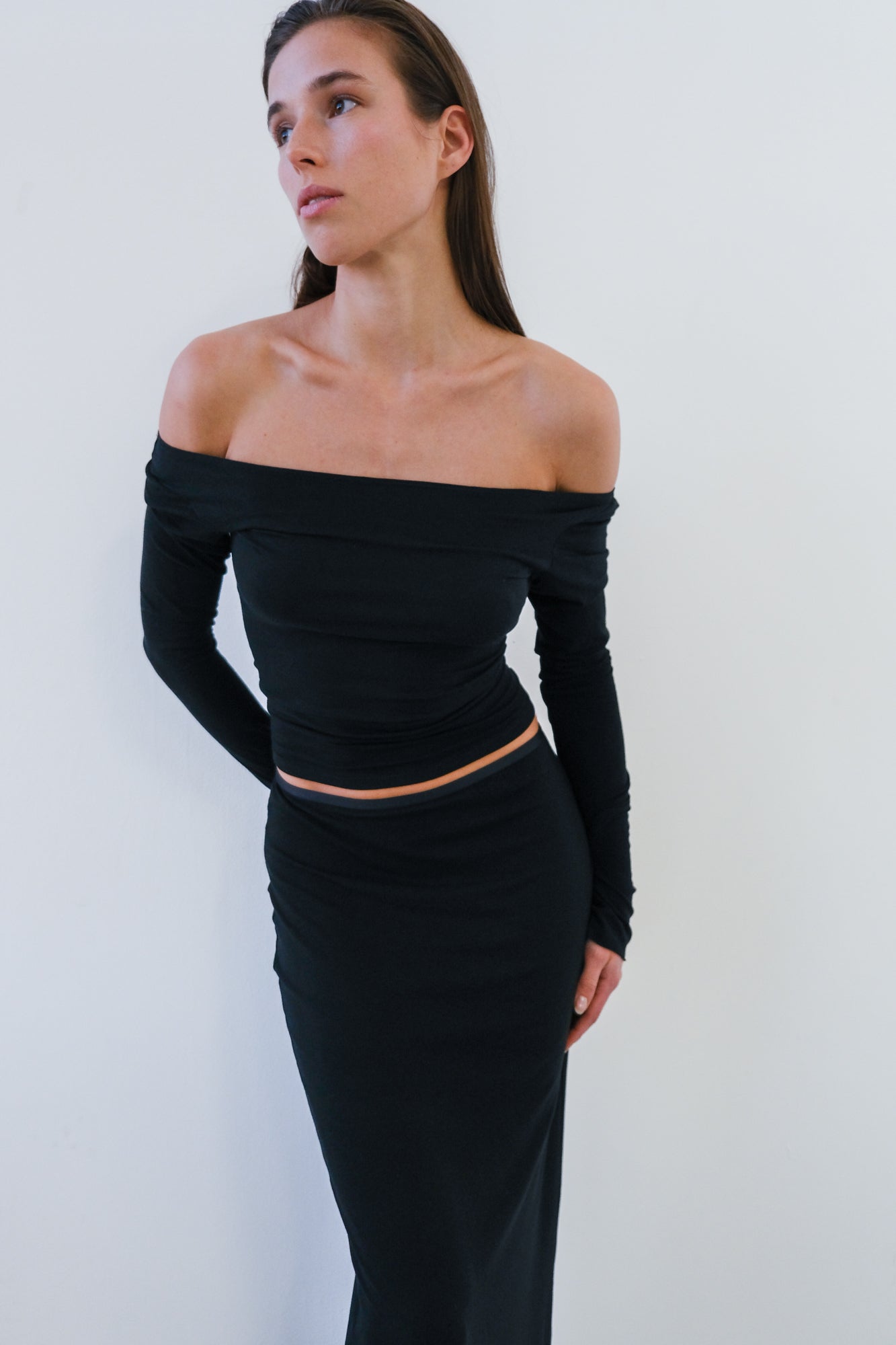 Boatneck Long Sleeve Top - black